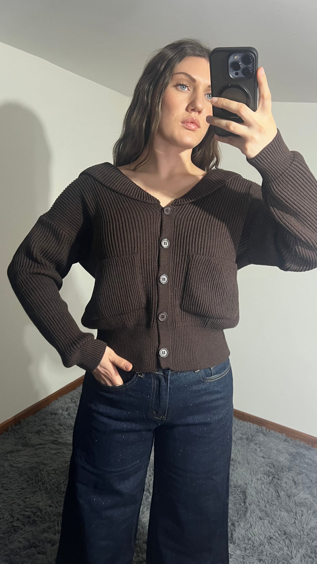 Pull cardigan con scollo