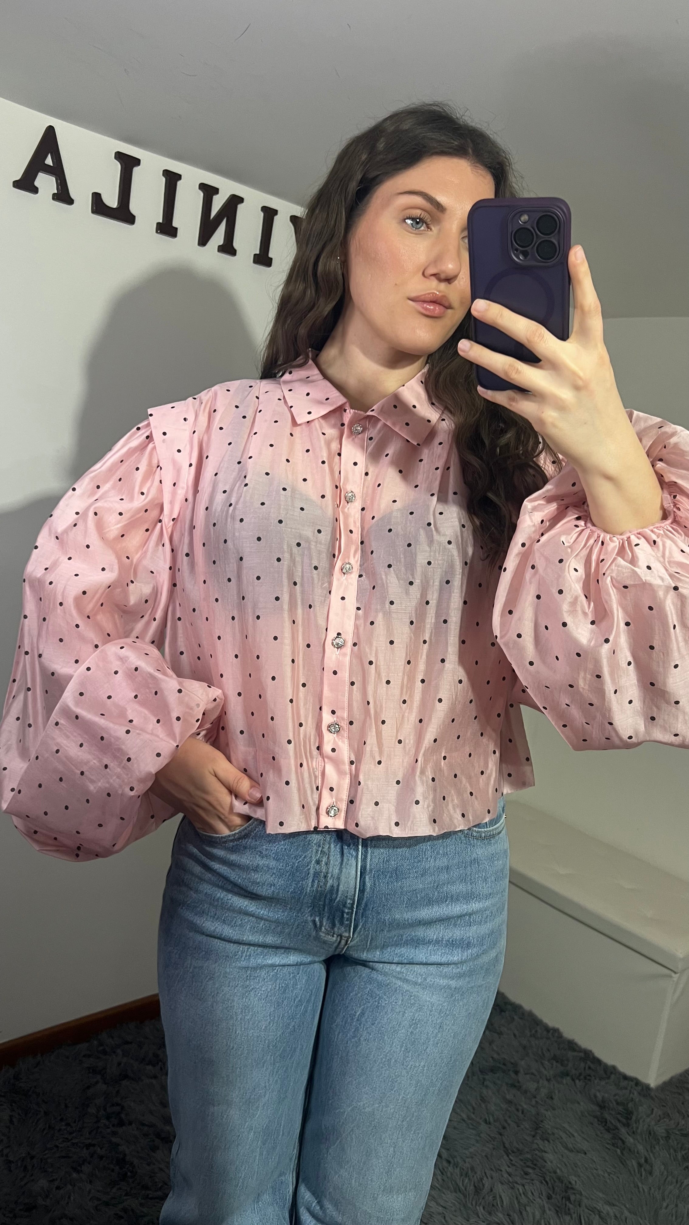 Camicia Pois bianca e rosa