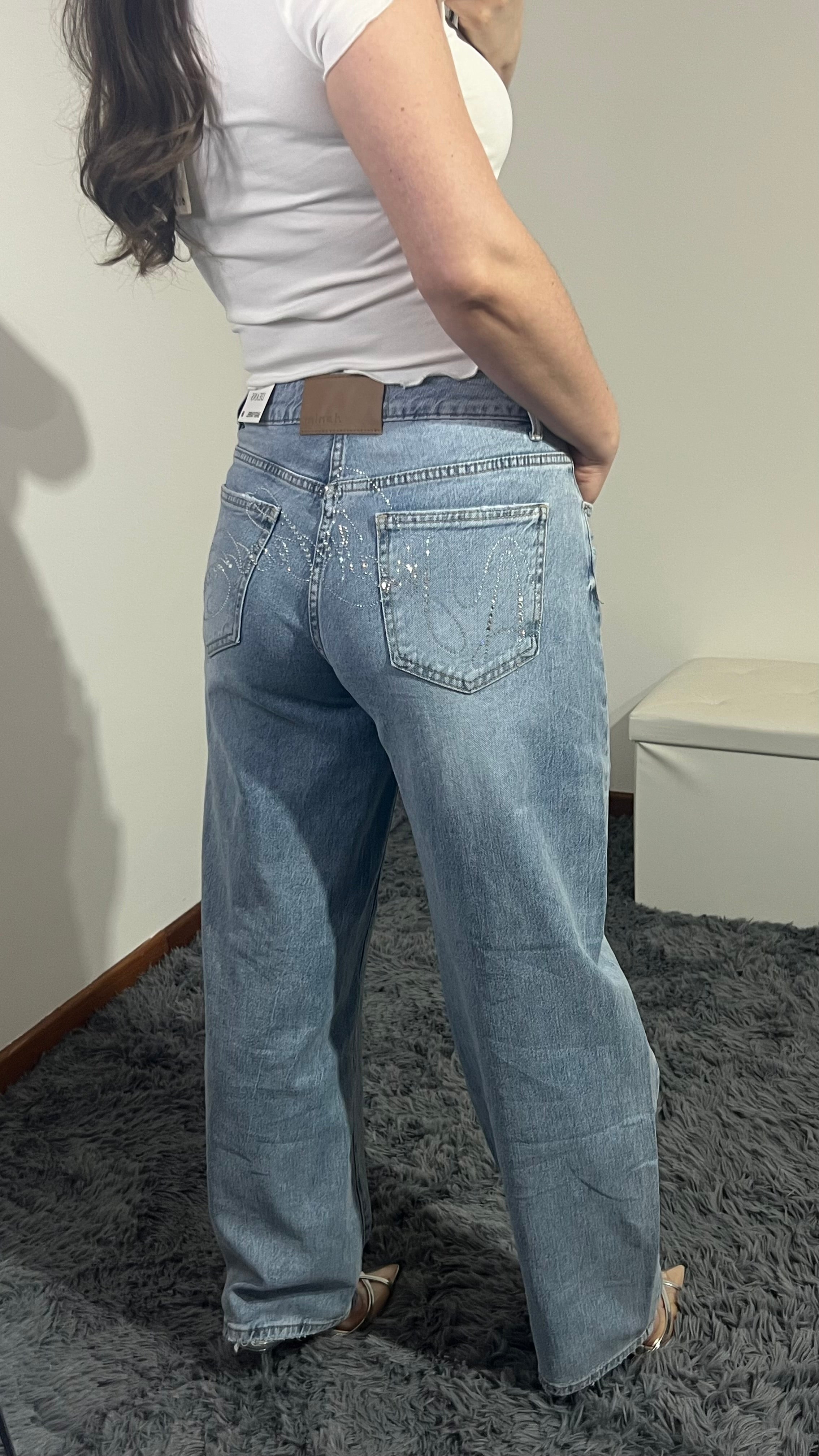 Jeans scritta strass baggy barrel