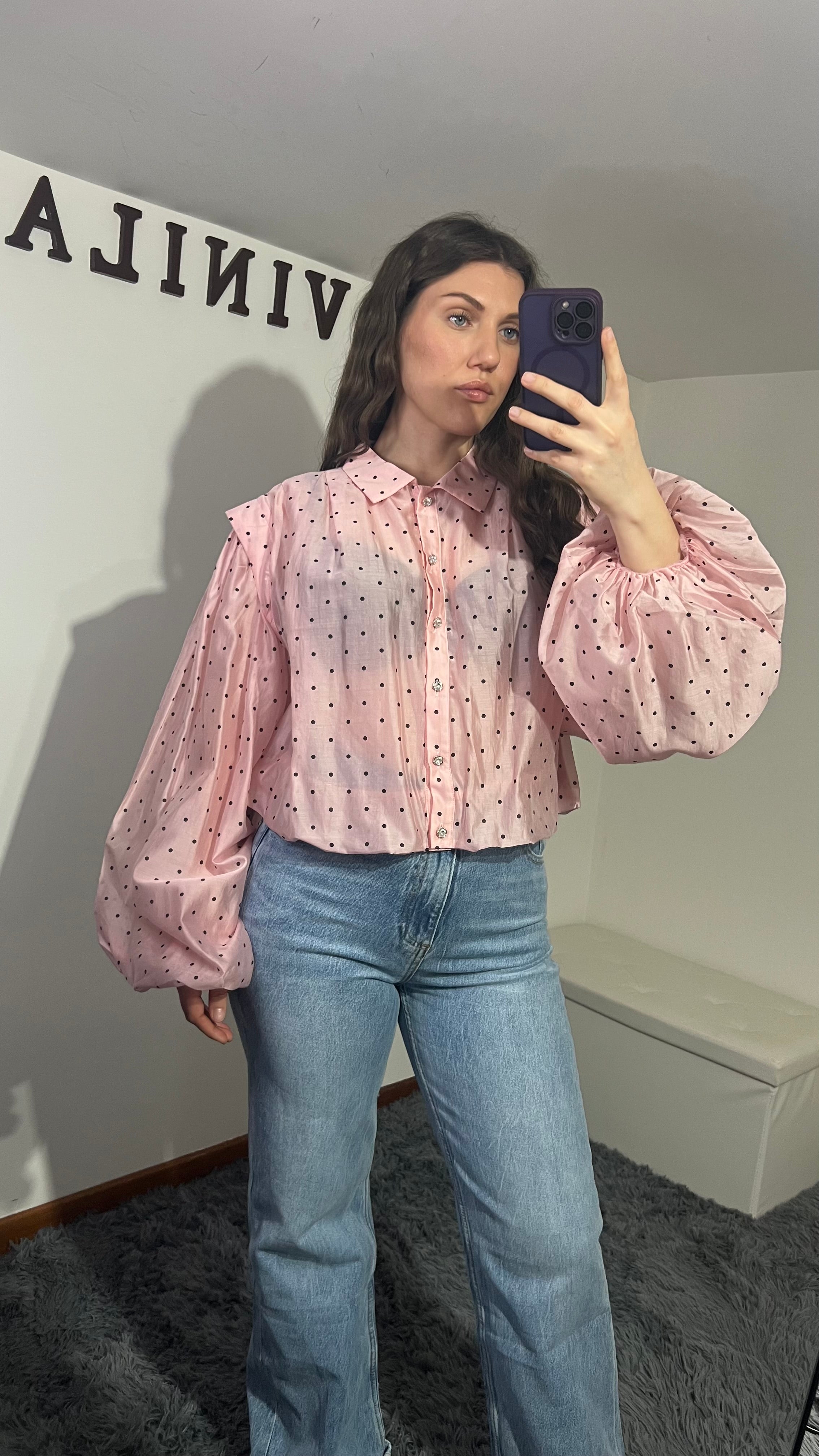 Camicia Pois bianca e rosa