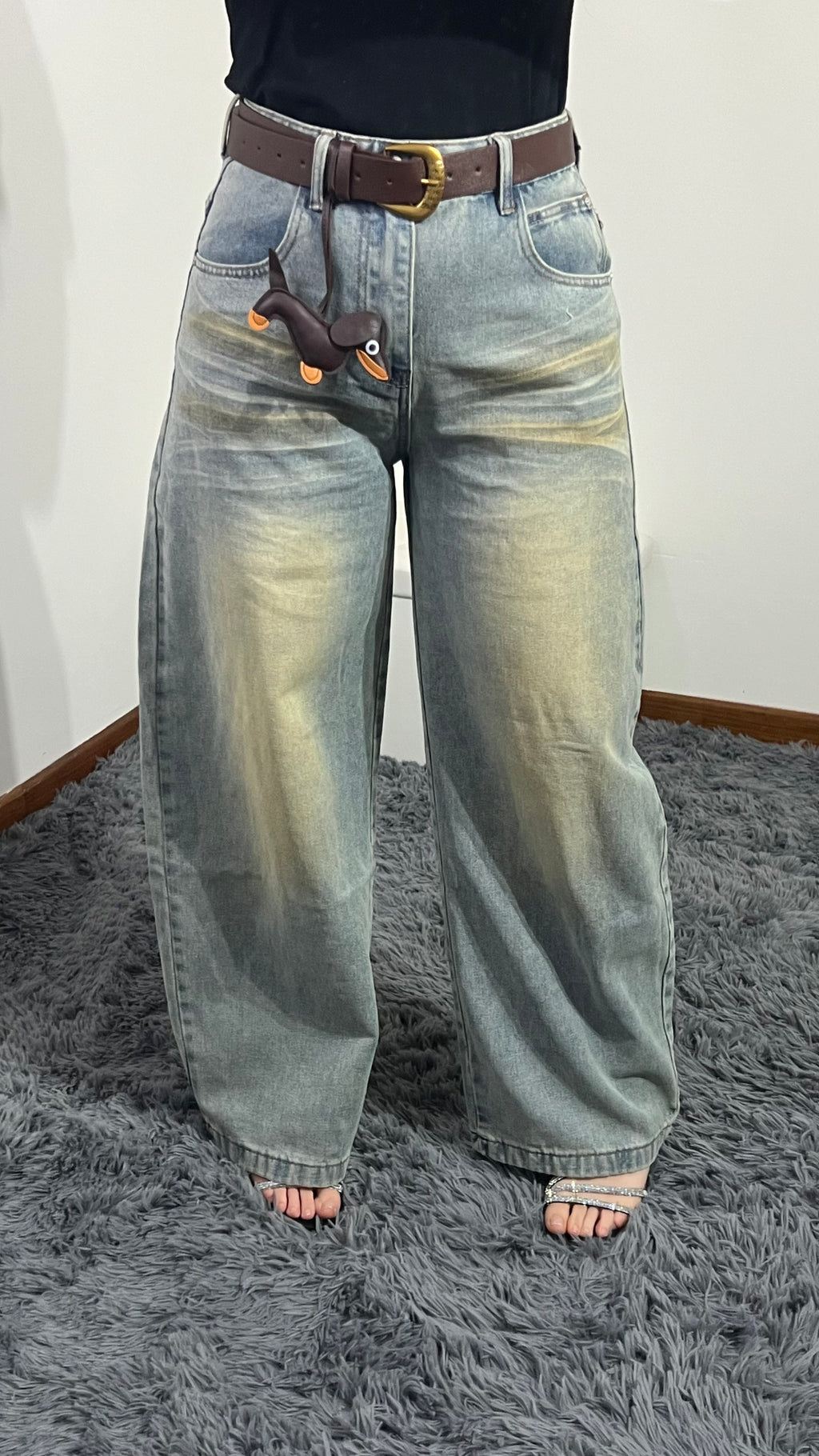 Jeans Bassotto Wide Leg con cintura