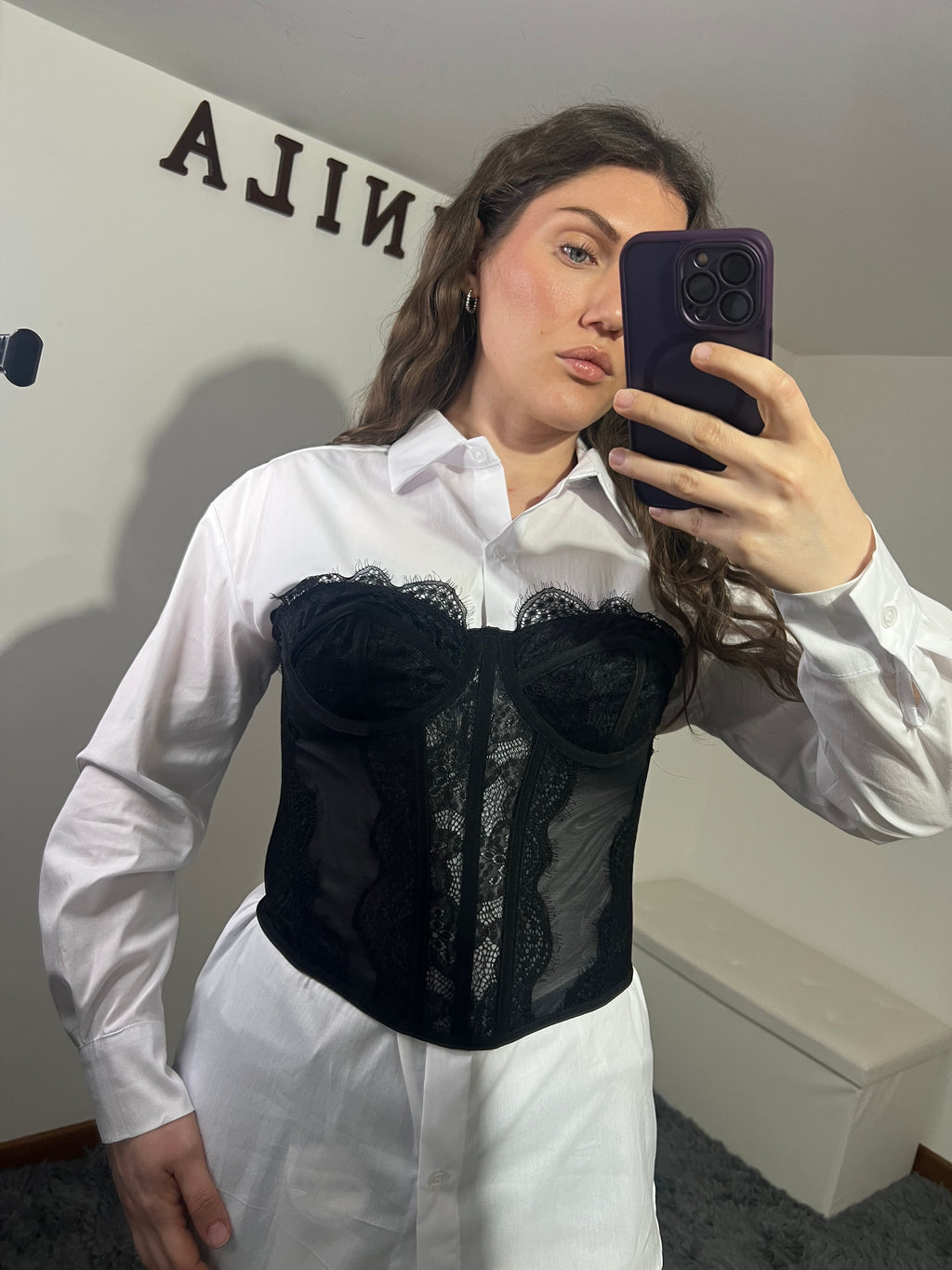 Corsetto in pizzo nero e bianco