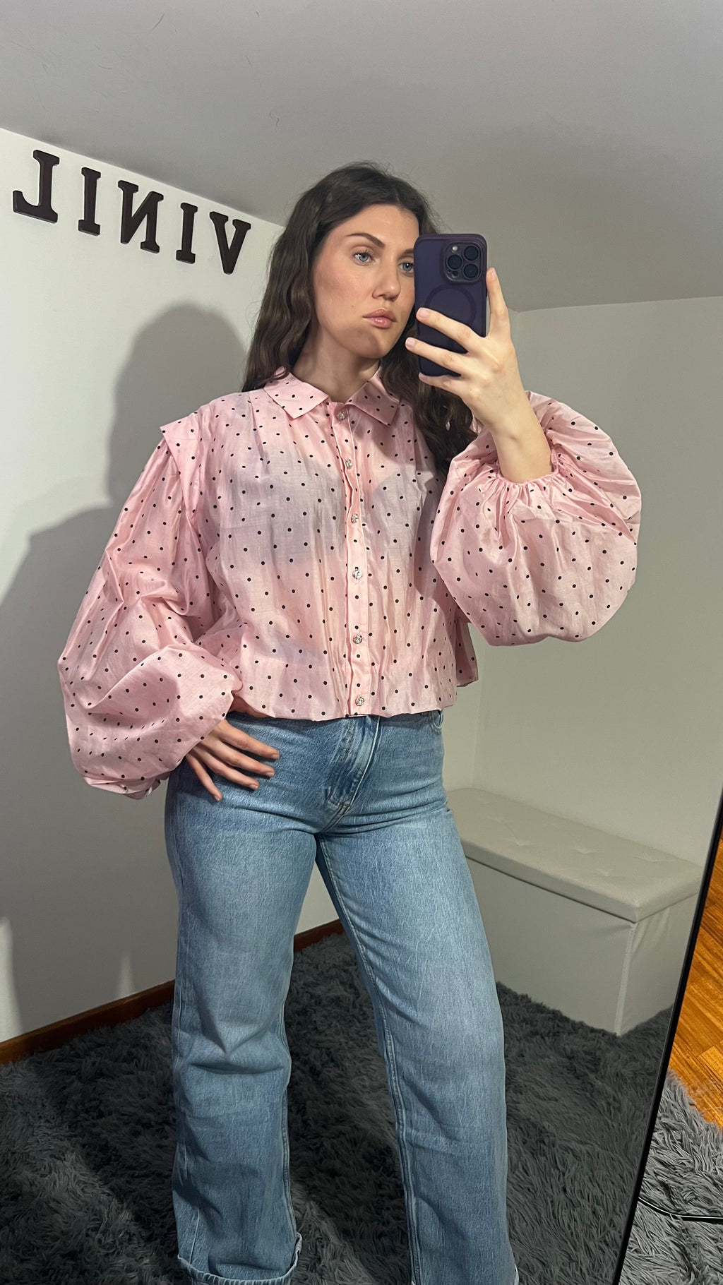 Camicia Pois bianca e rosa