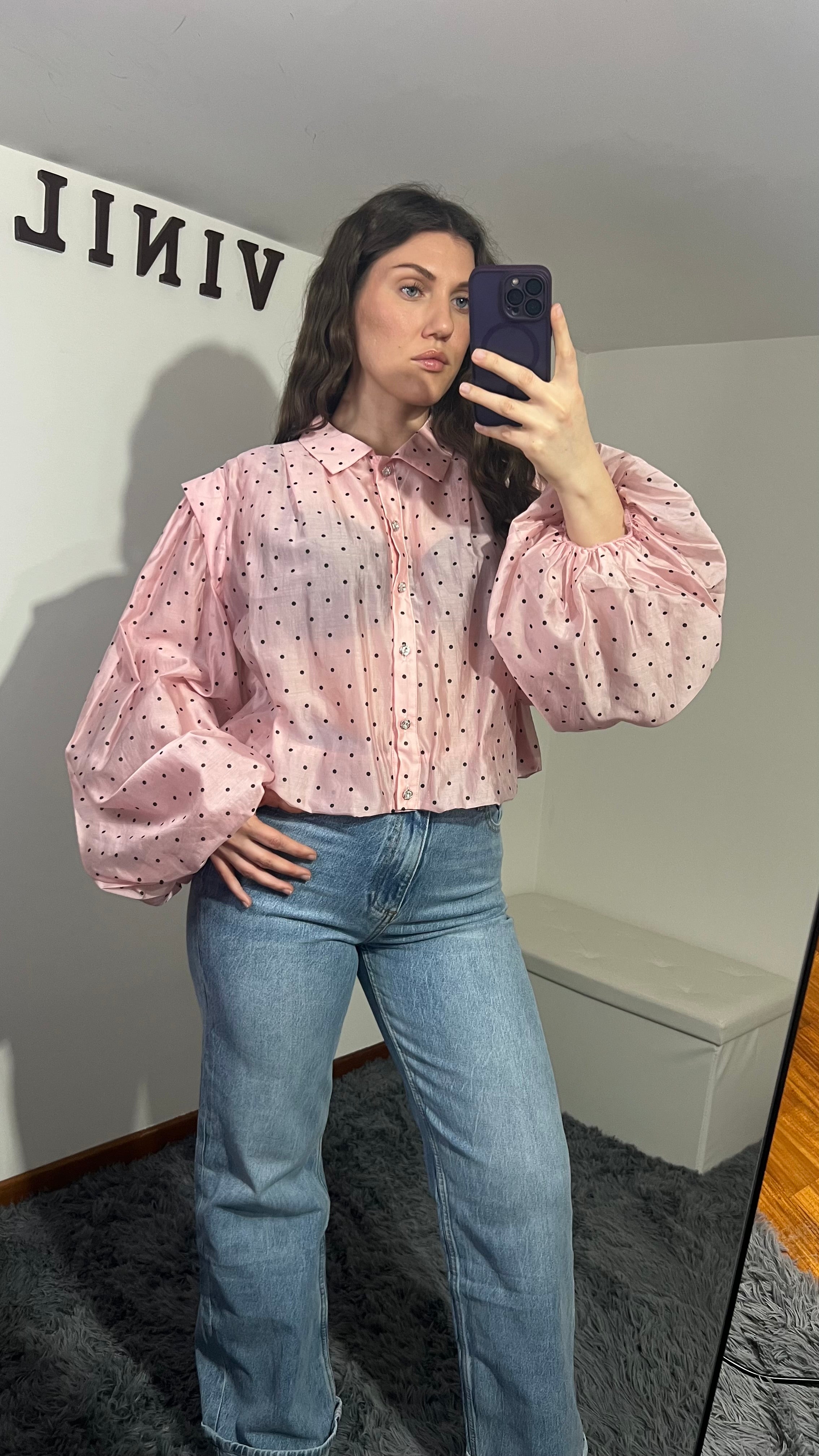 Camicia Pois bianca e rosa