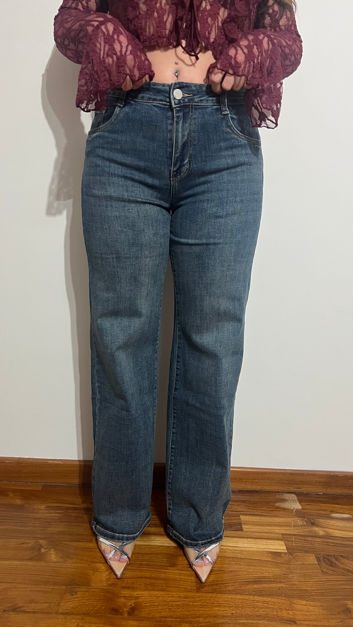 Jeans tasca strass bordeaux scuro