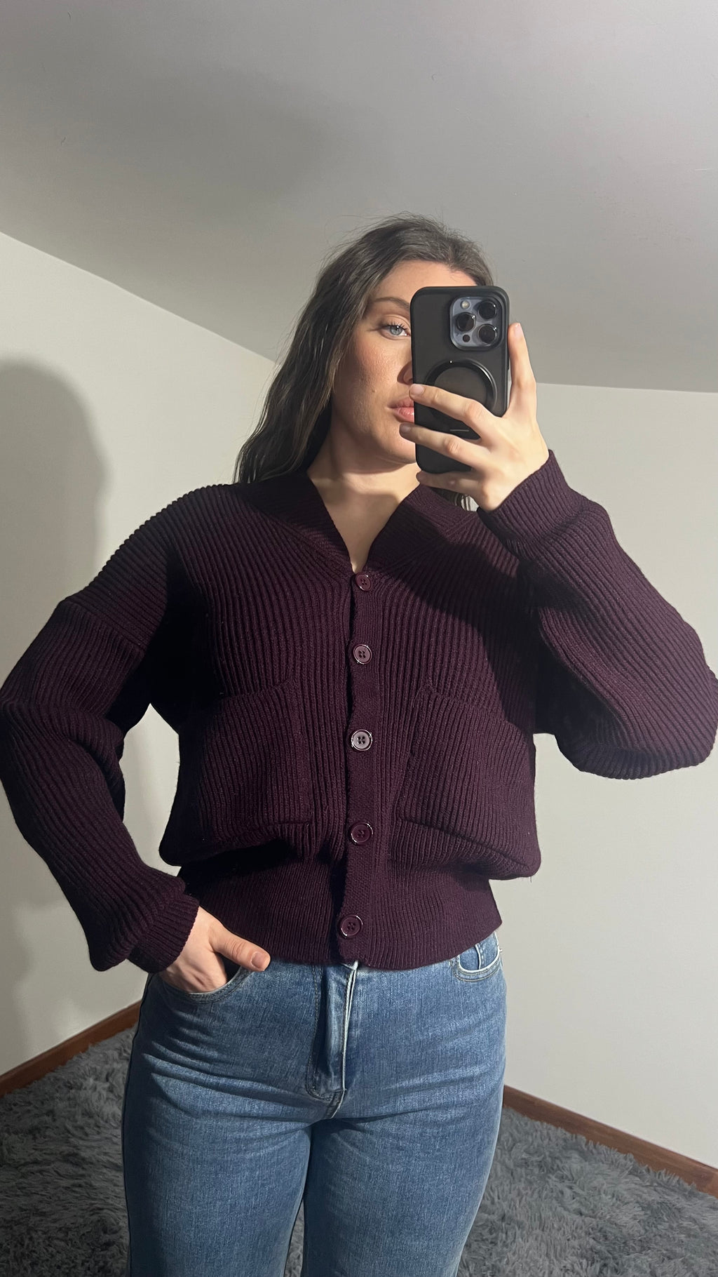 Pull cardigan con scollo