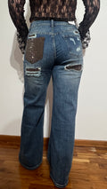 Jeans tasca strass marrone