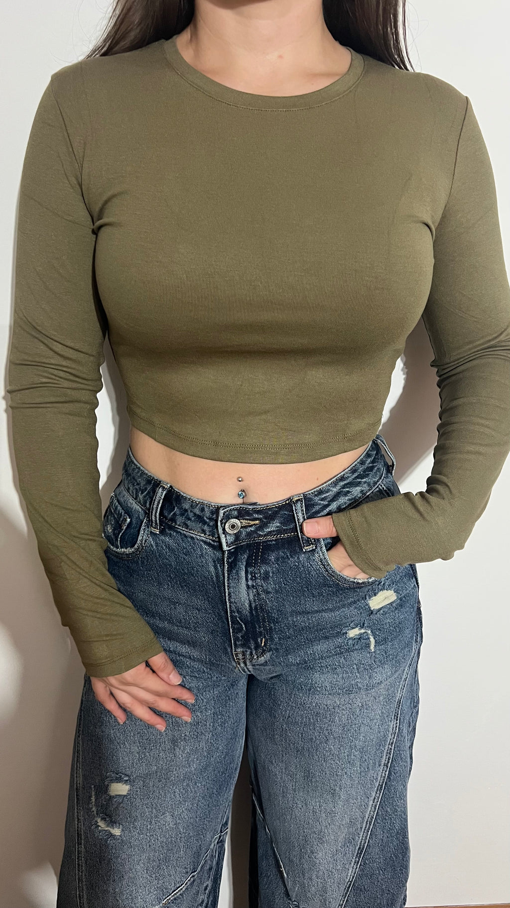 Maglia crop maniche lunghe