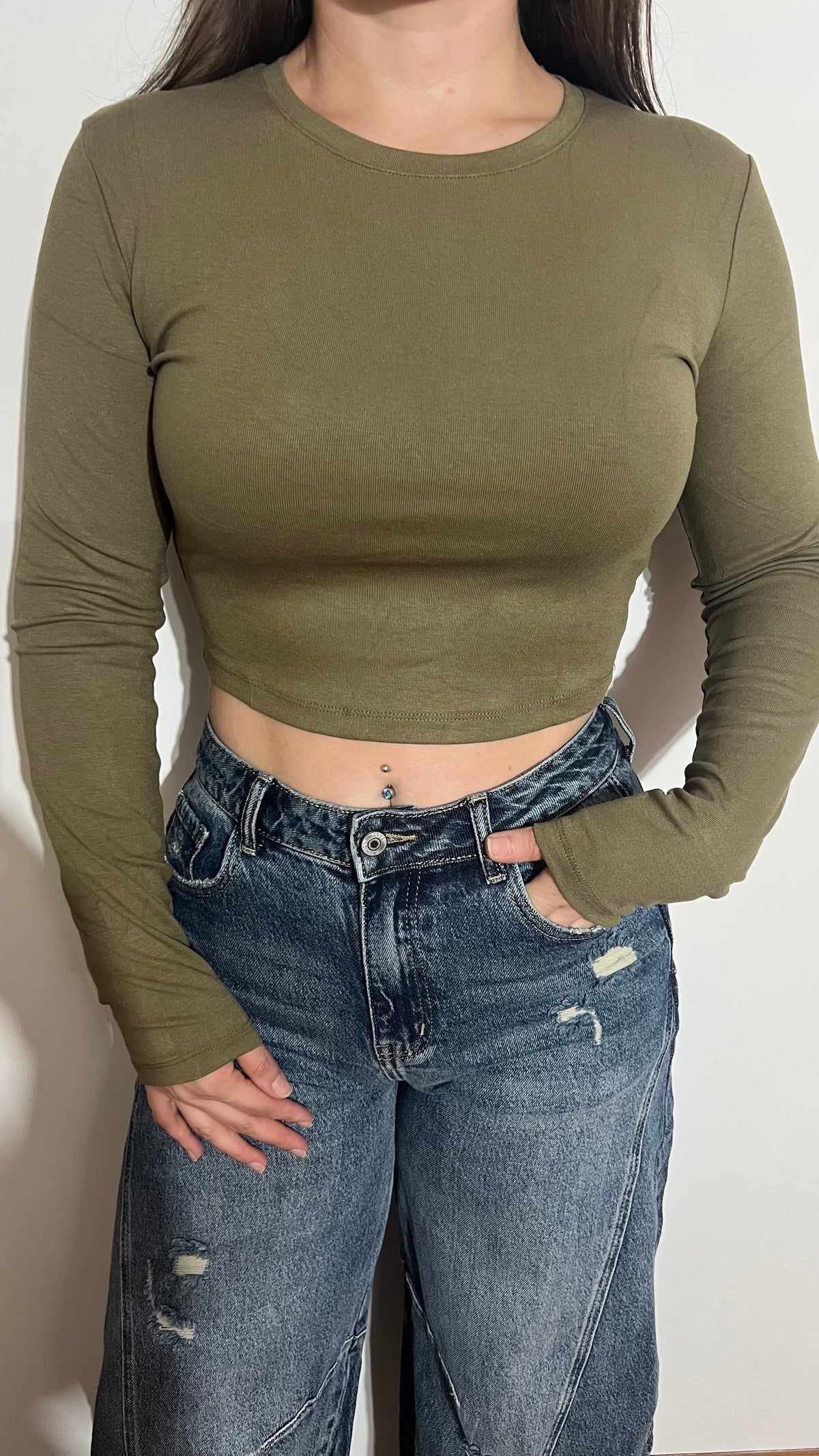 Maglia crop maniche lunghe