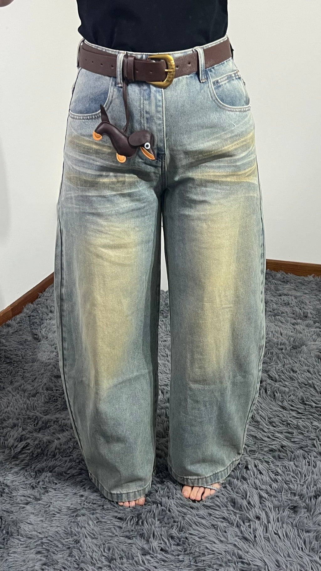 Jeans Bassotto Wide Leg con cintura