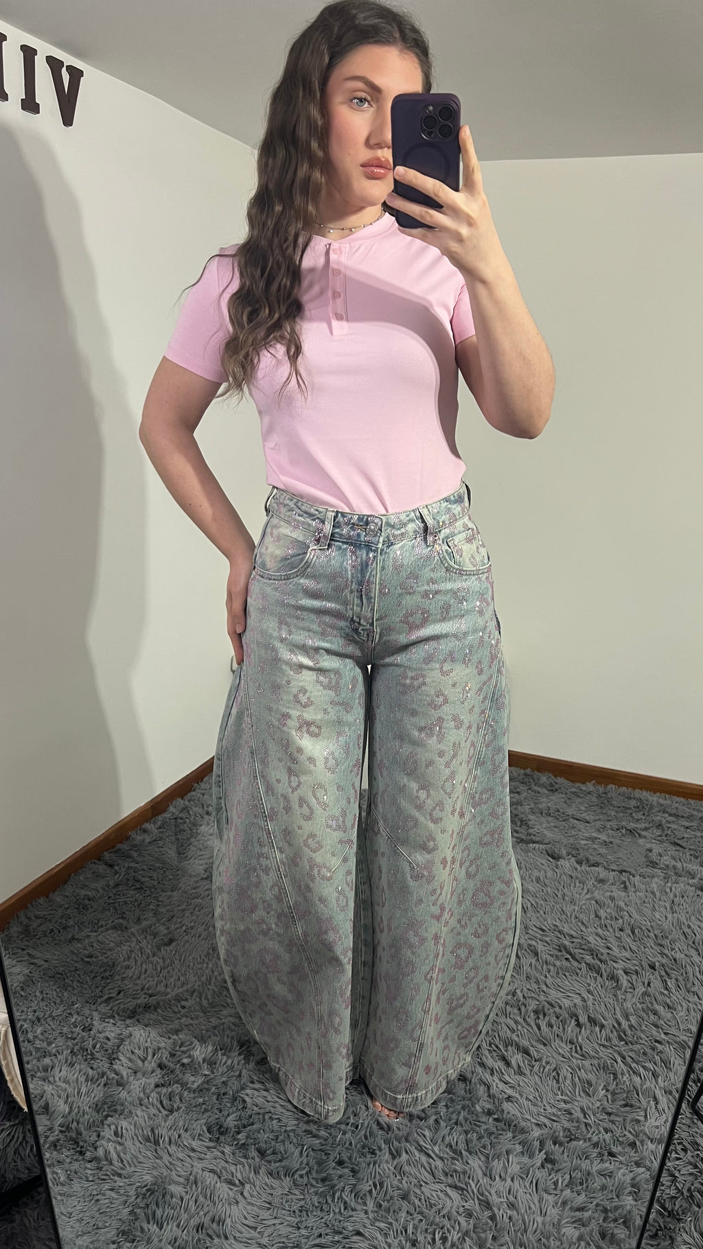 Jeans Wide Balloon Animalier Pink