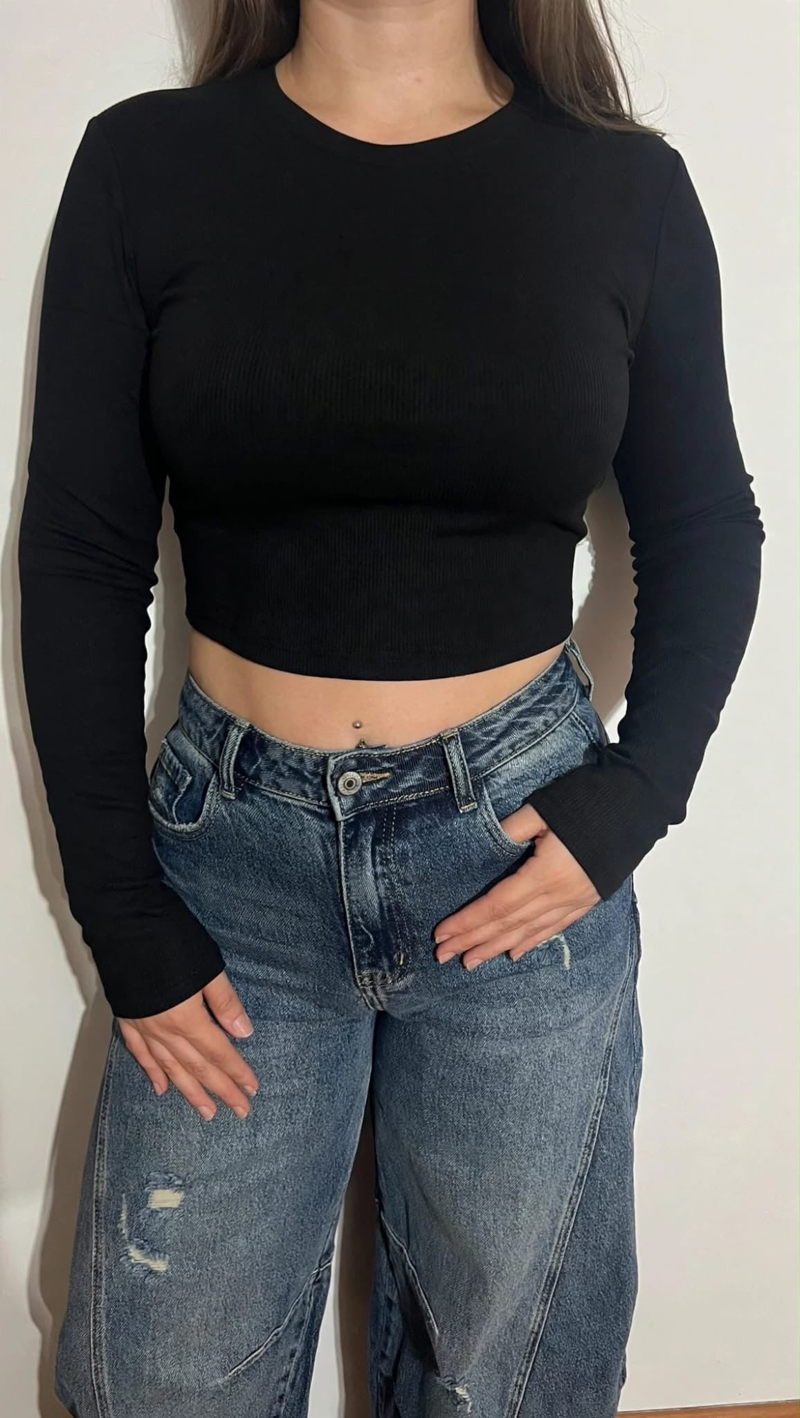 Maglia crop maniche lunghe