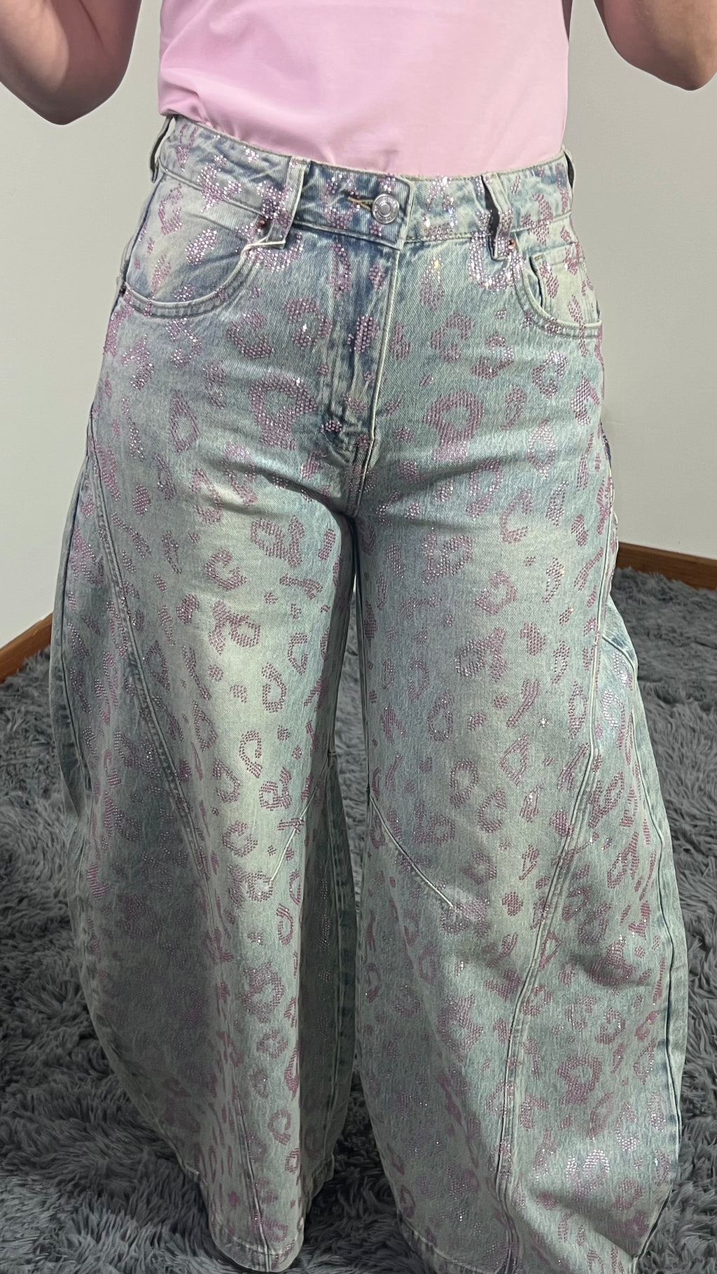 Jeans Wide Balloon Animalier Pink
