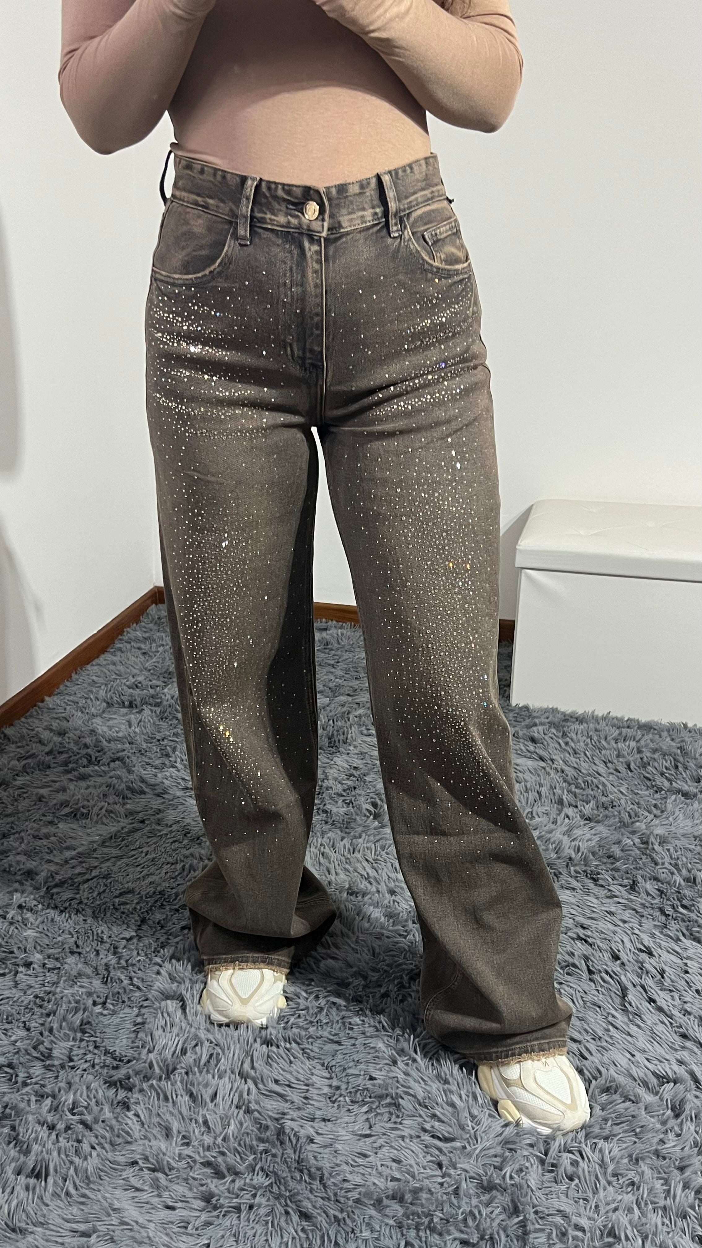 Jeans sfumato strass