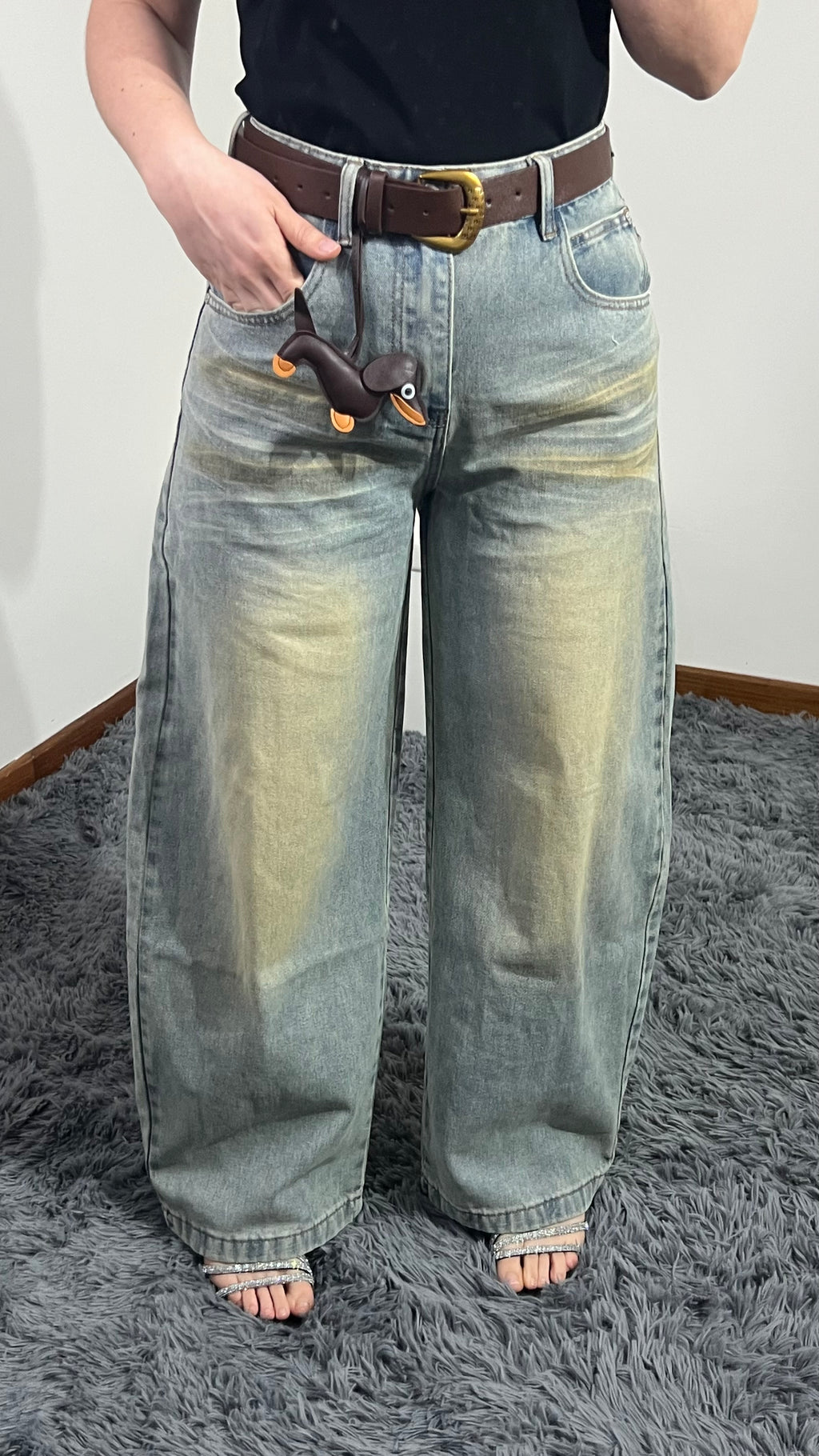 Jeans Bassotto Wide Leg con cintura