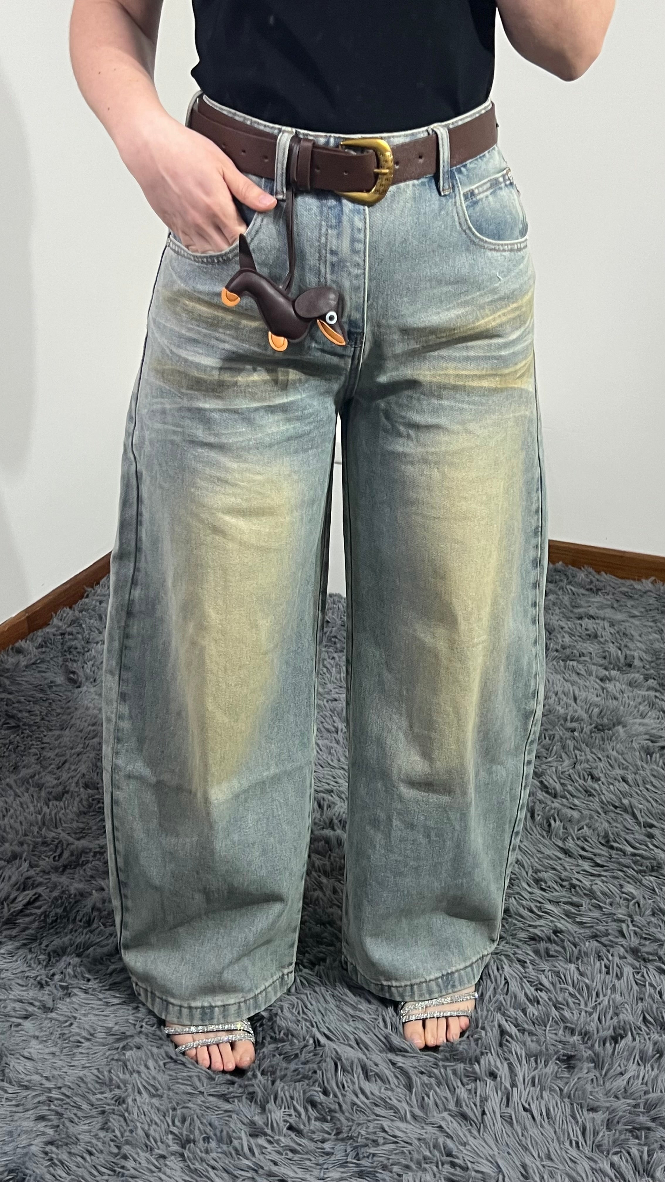 Jeans Bassotto Wide Leg con cintura