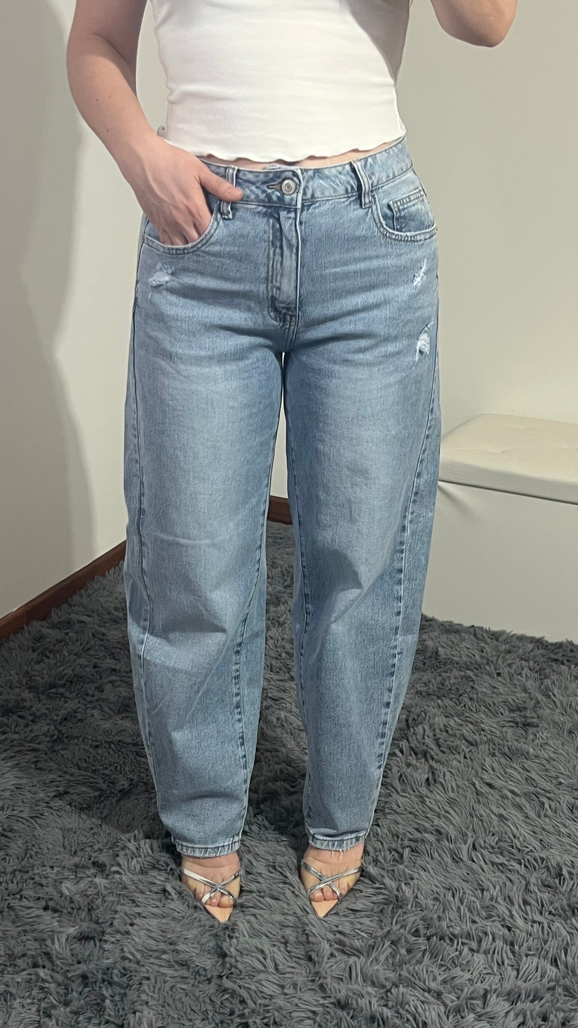 Jeans scritta strass baggy barrel