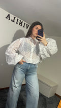 Camicia Pois bianca e rosa