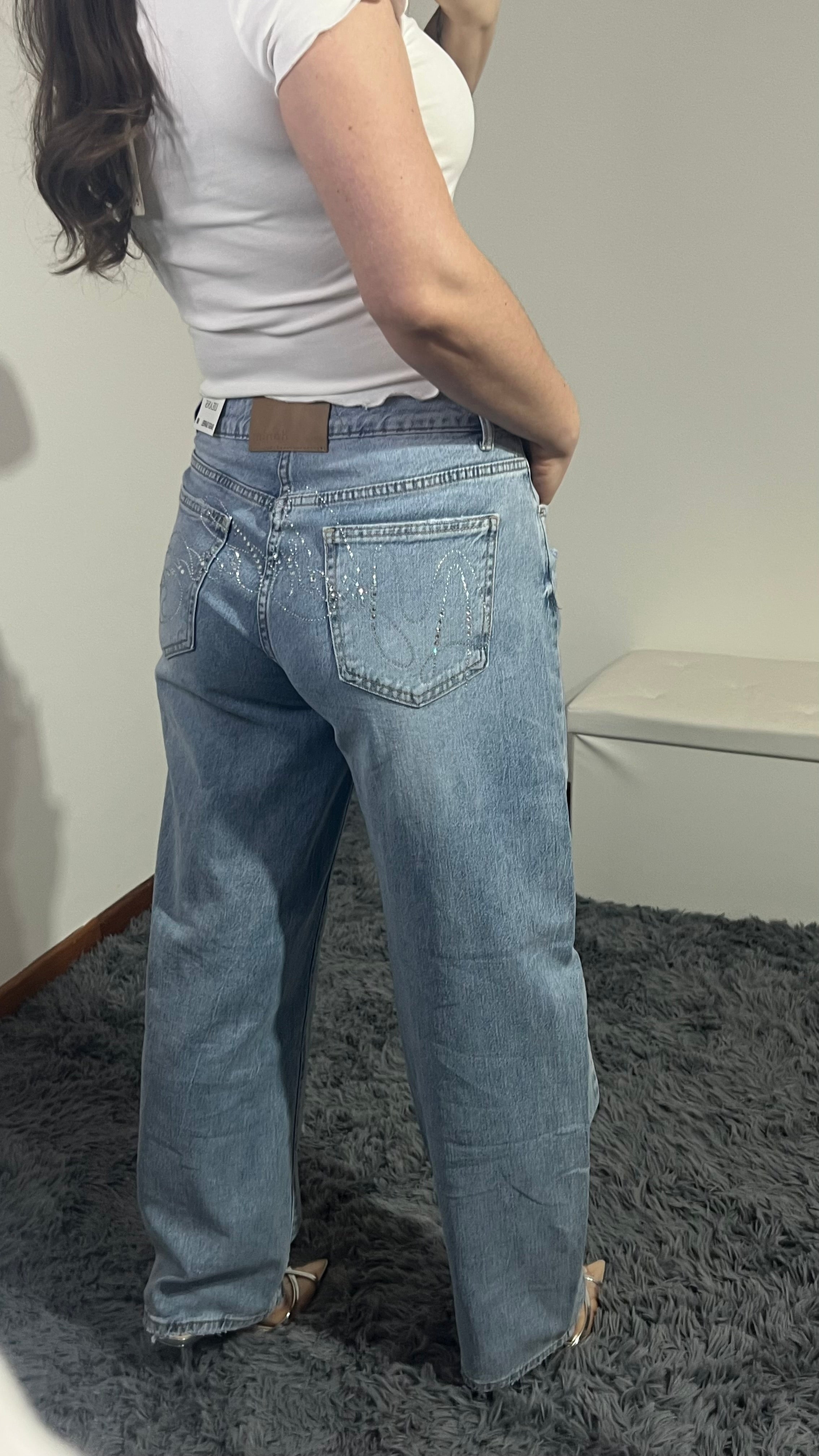 Jeans scritta strass baggy barrel