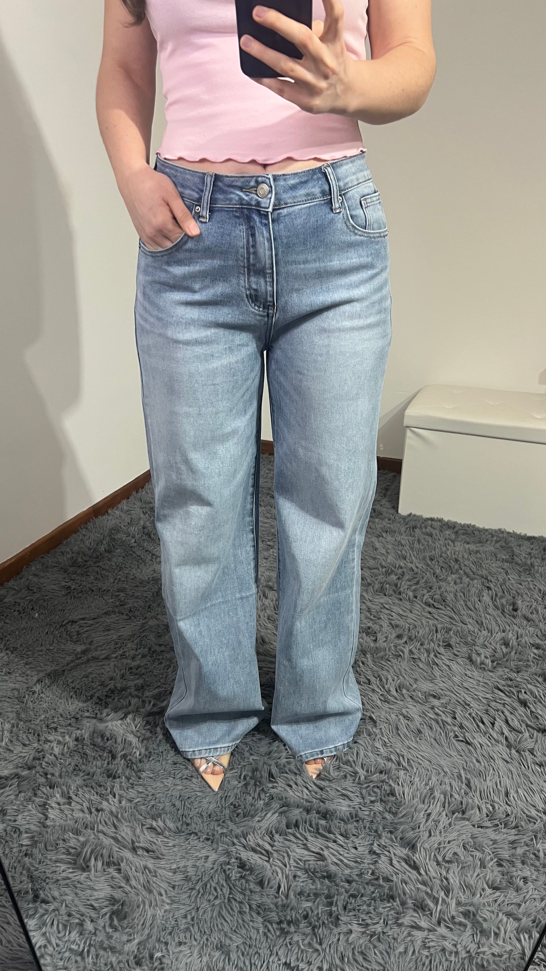 Jeans tasca strass maculato rosa
