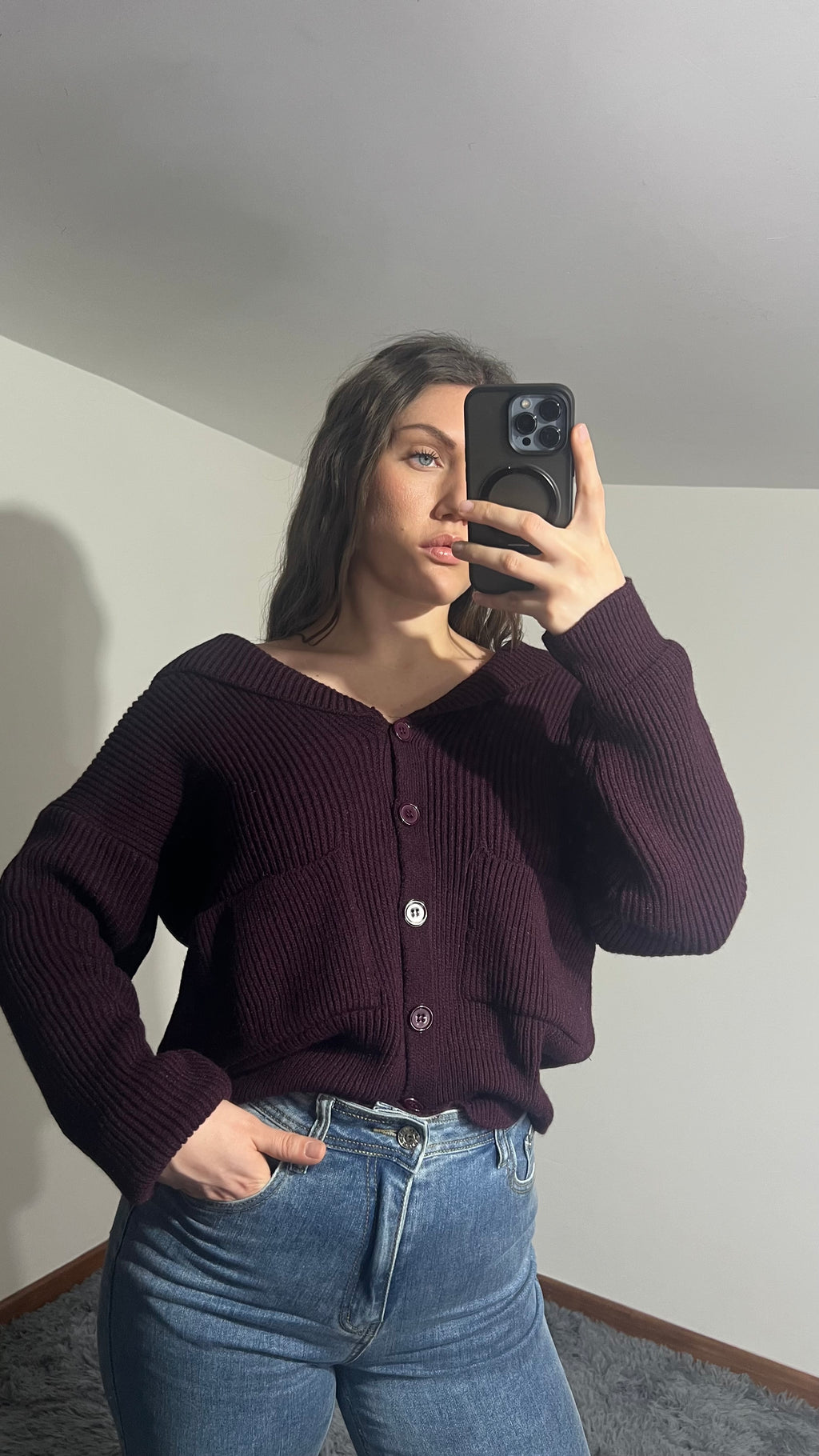 Pull cardigan con scollo