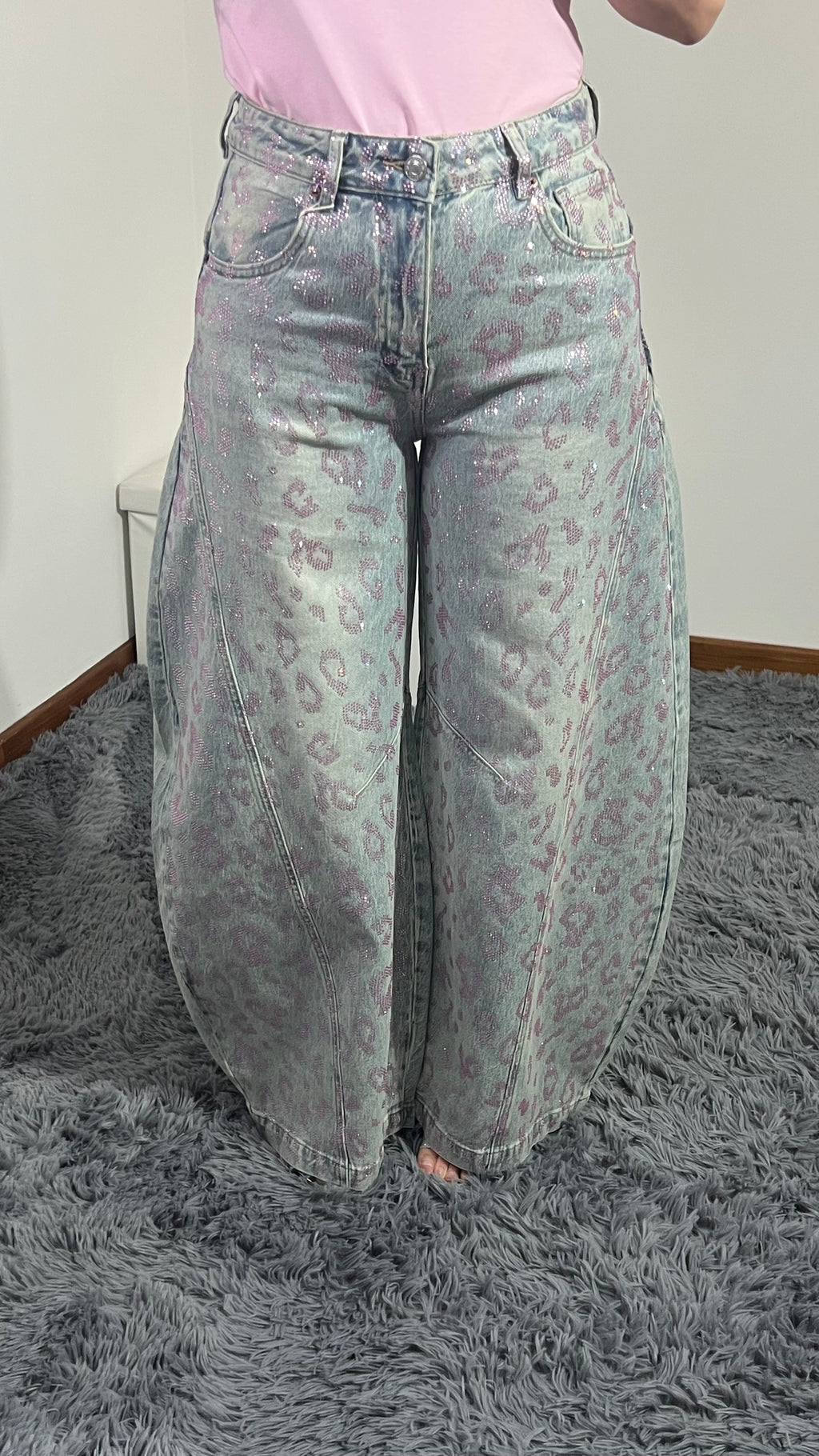 Jeans Wide Balloon Animalier Pink