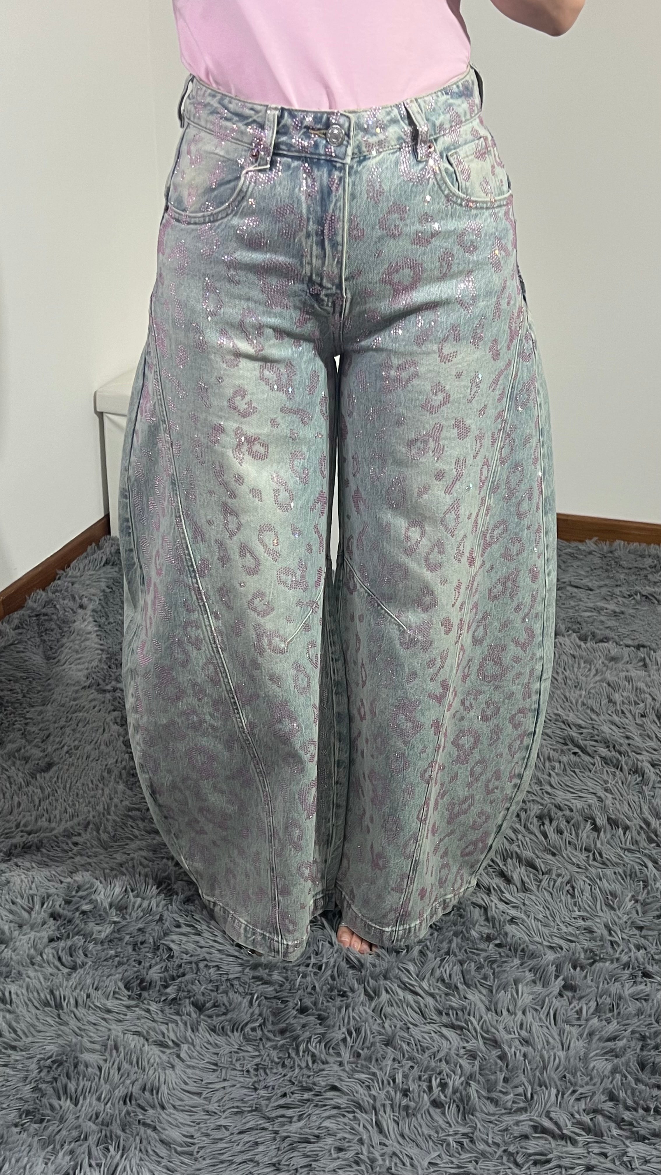 Jeans Wide Balloon Animalier Pink