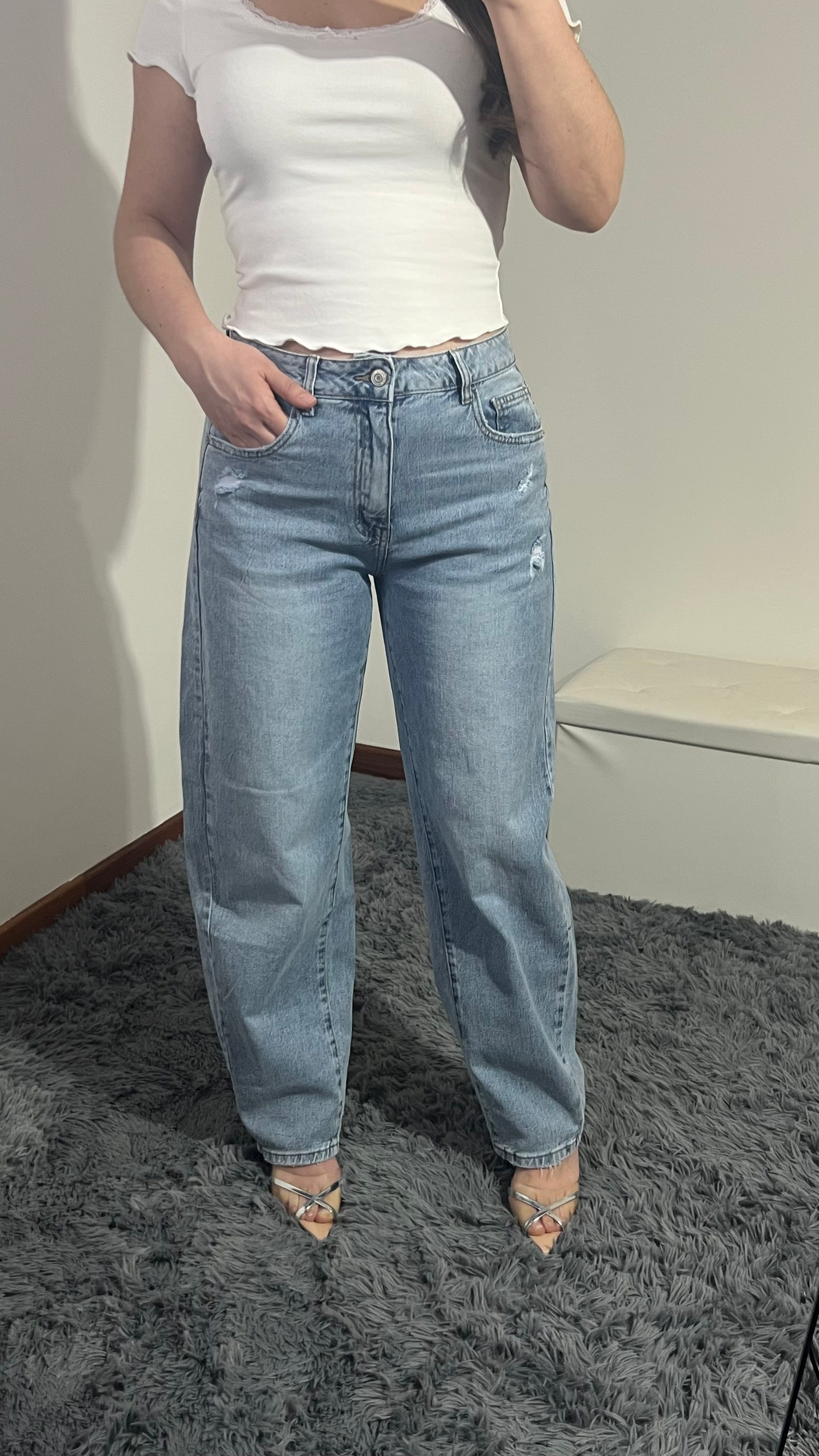 Jeans scritta strass baggy barrel