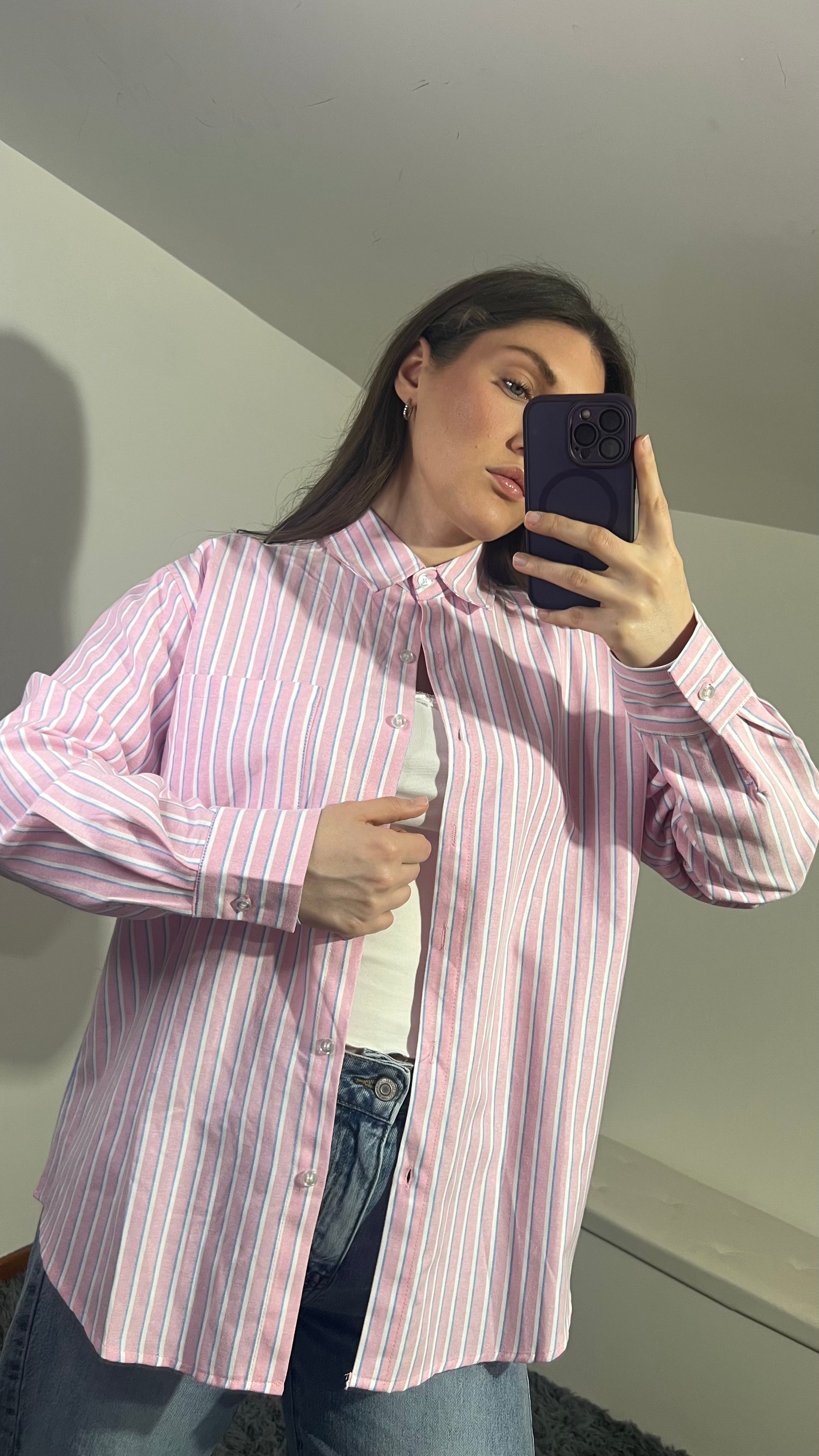 Camicia a righe rosa e azzurro