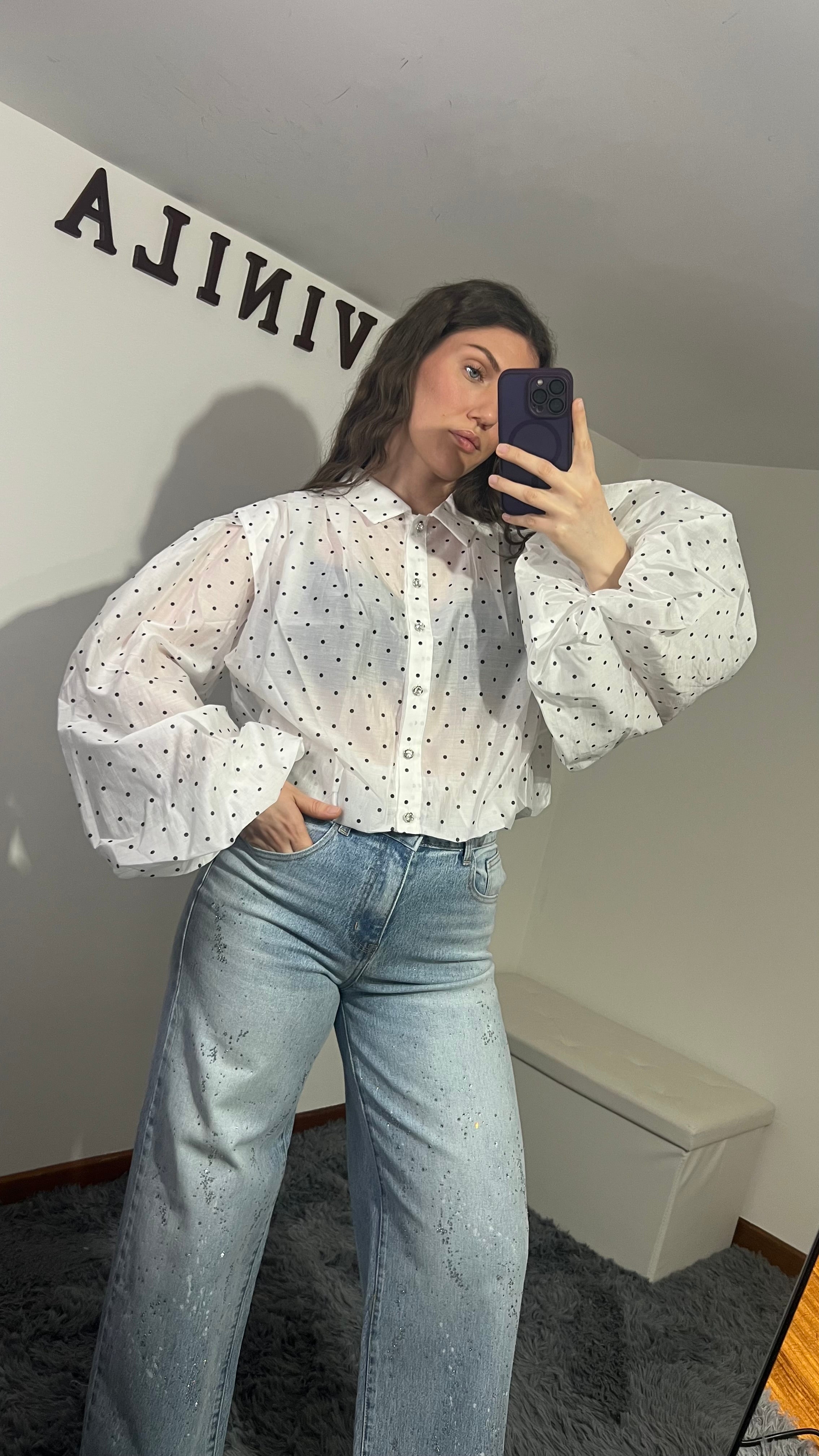 Camicia Pois bianca e rosa