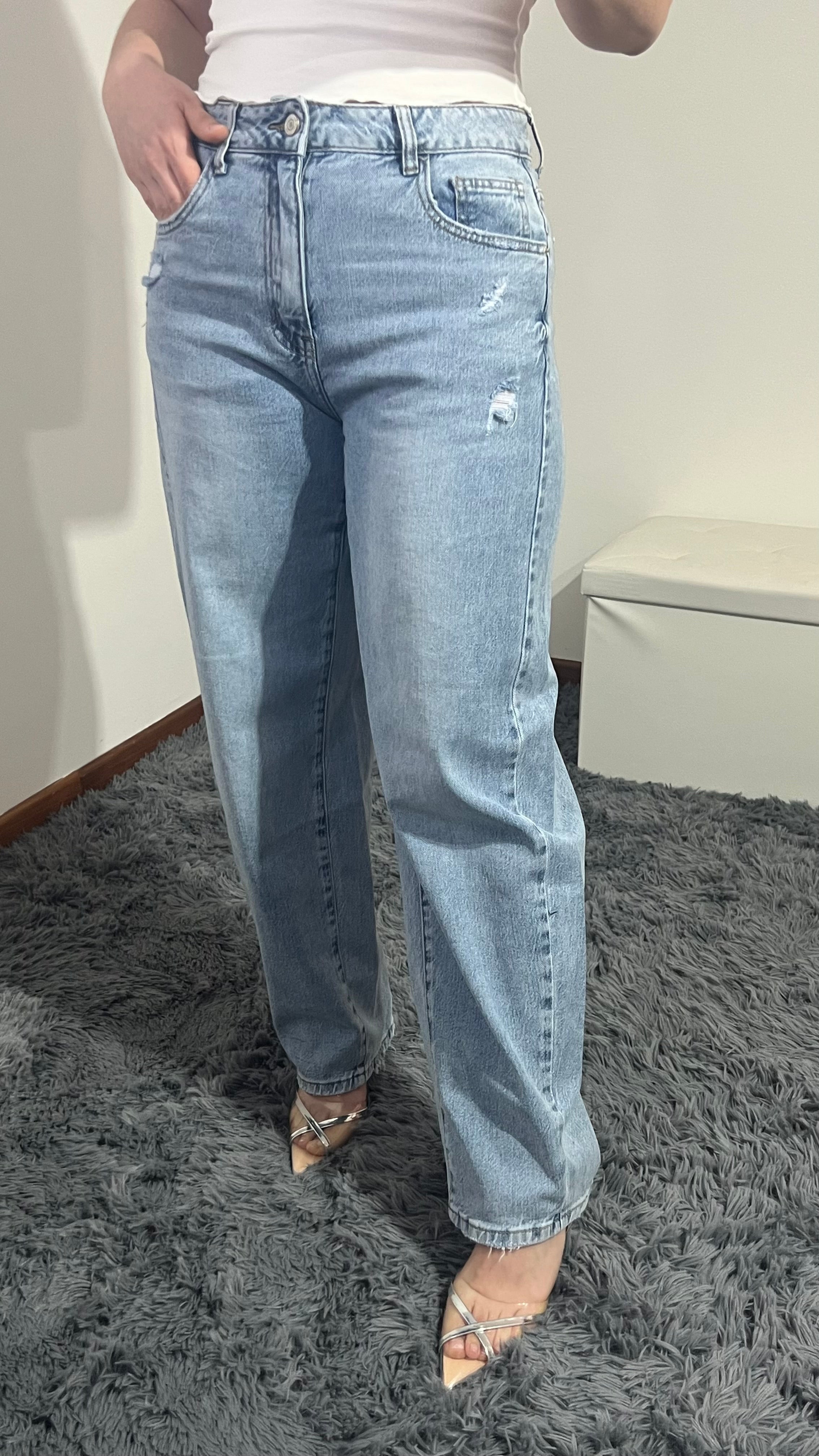 Jeans scritta strass baggy barrel