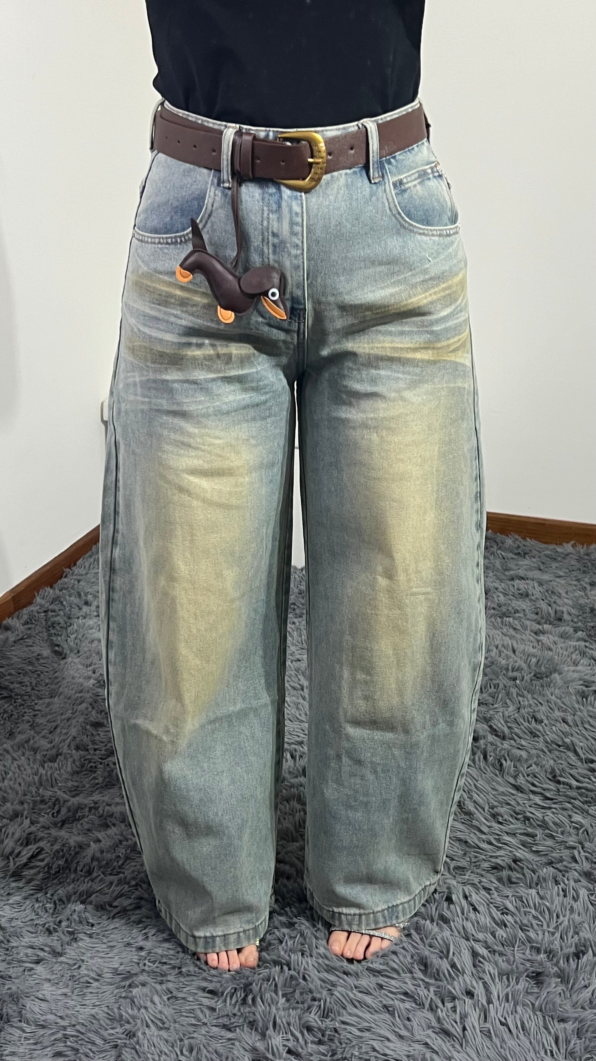 Jeans Bassotto Wide Leg con cintura
