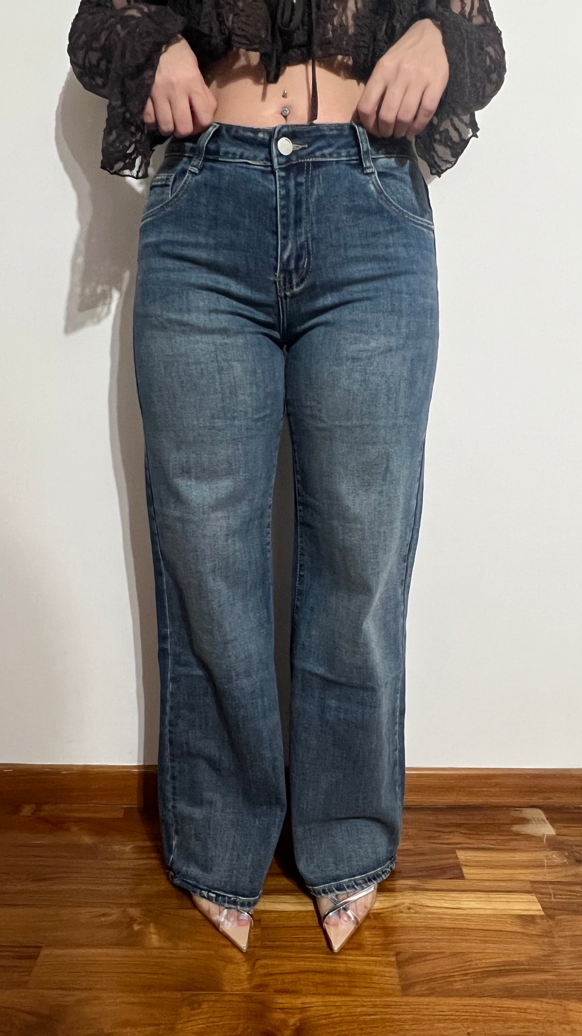 Jeans tasca strass marrone