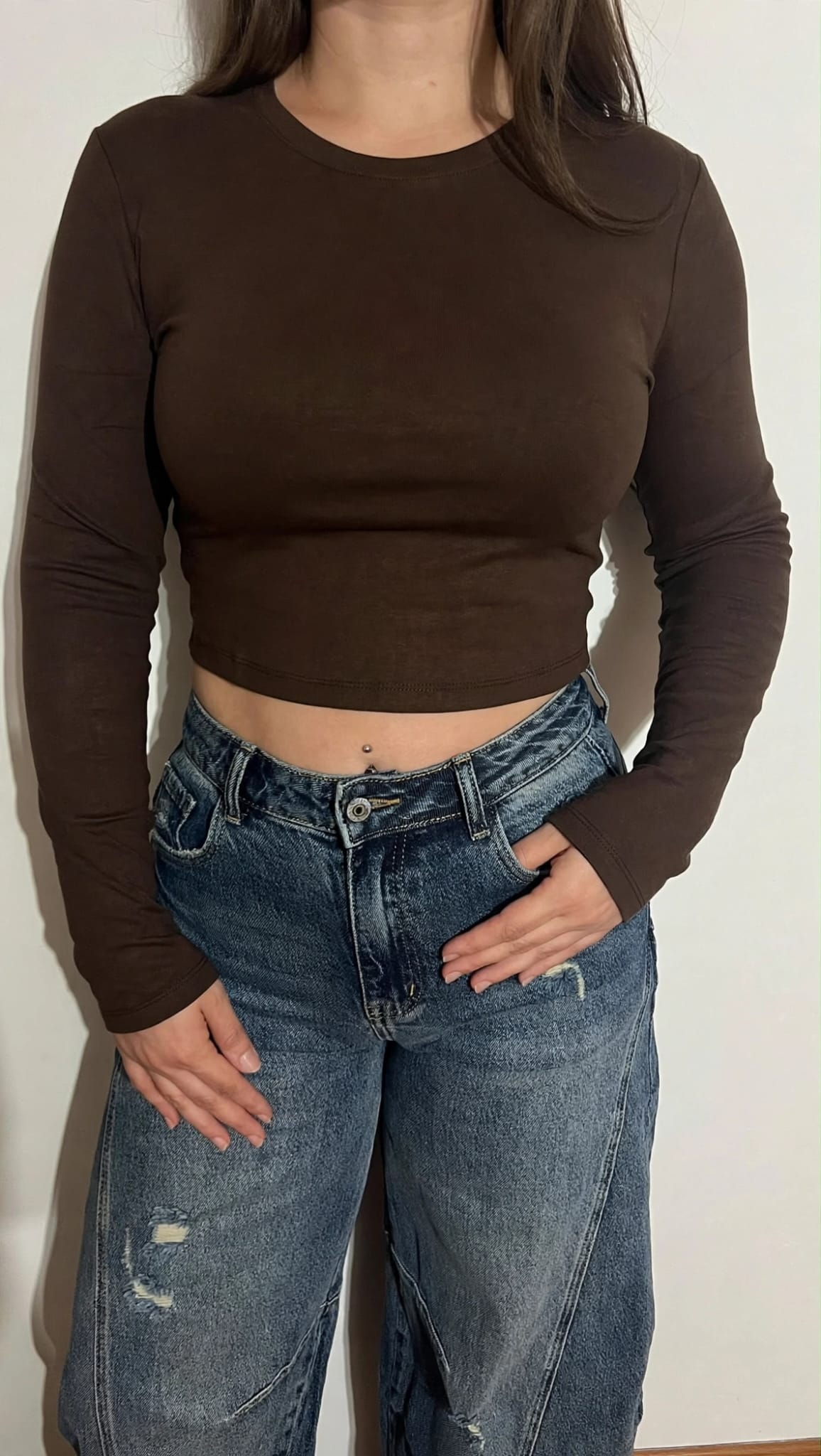 Maglia crop maniche lunghe