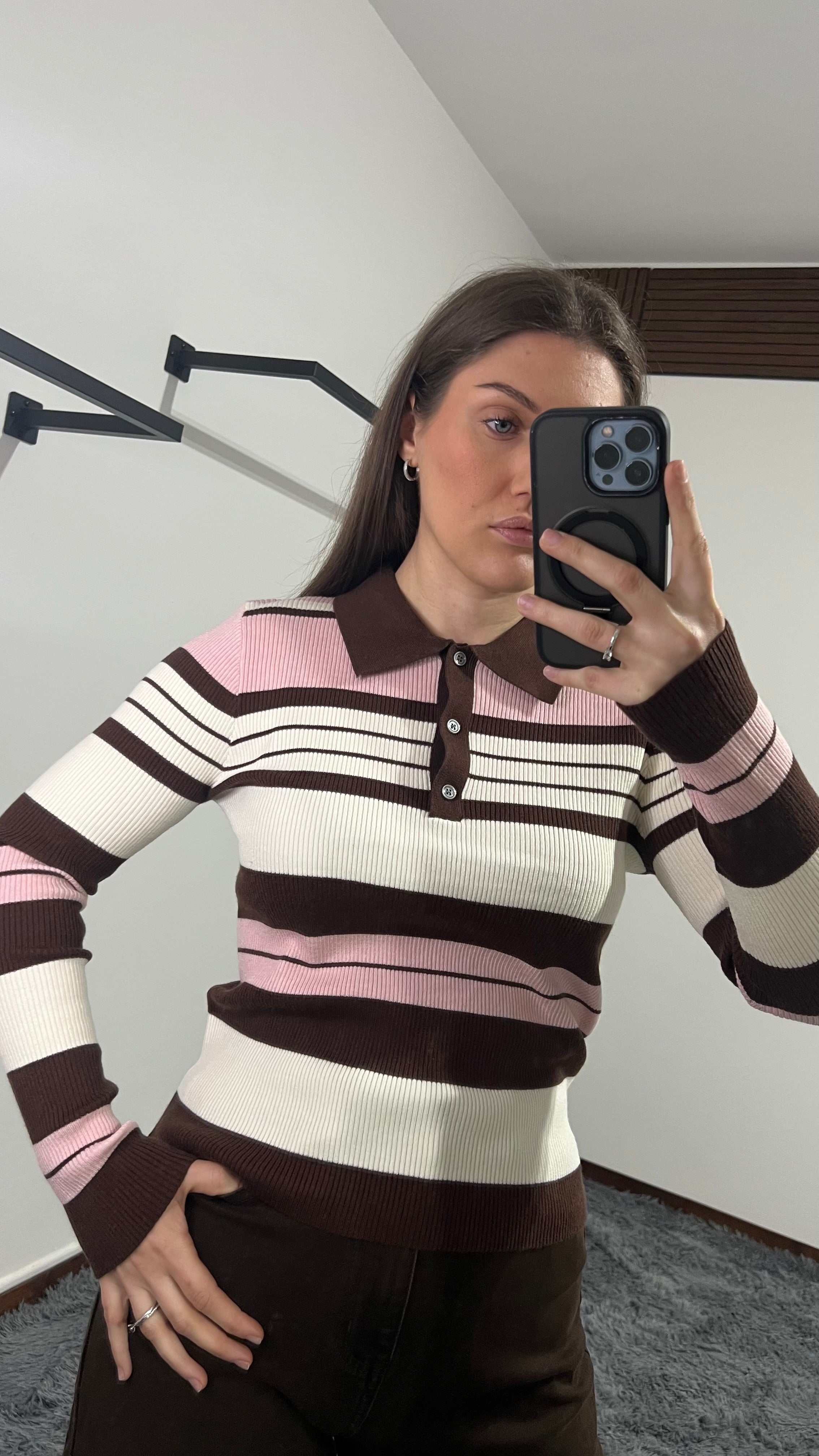 Polo con bottoncini coffee-pink