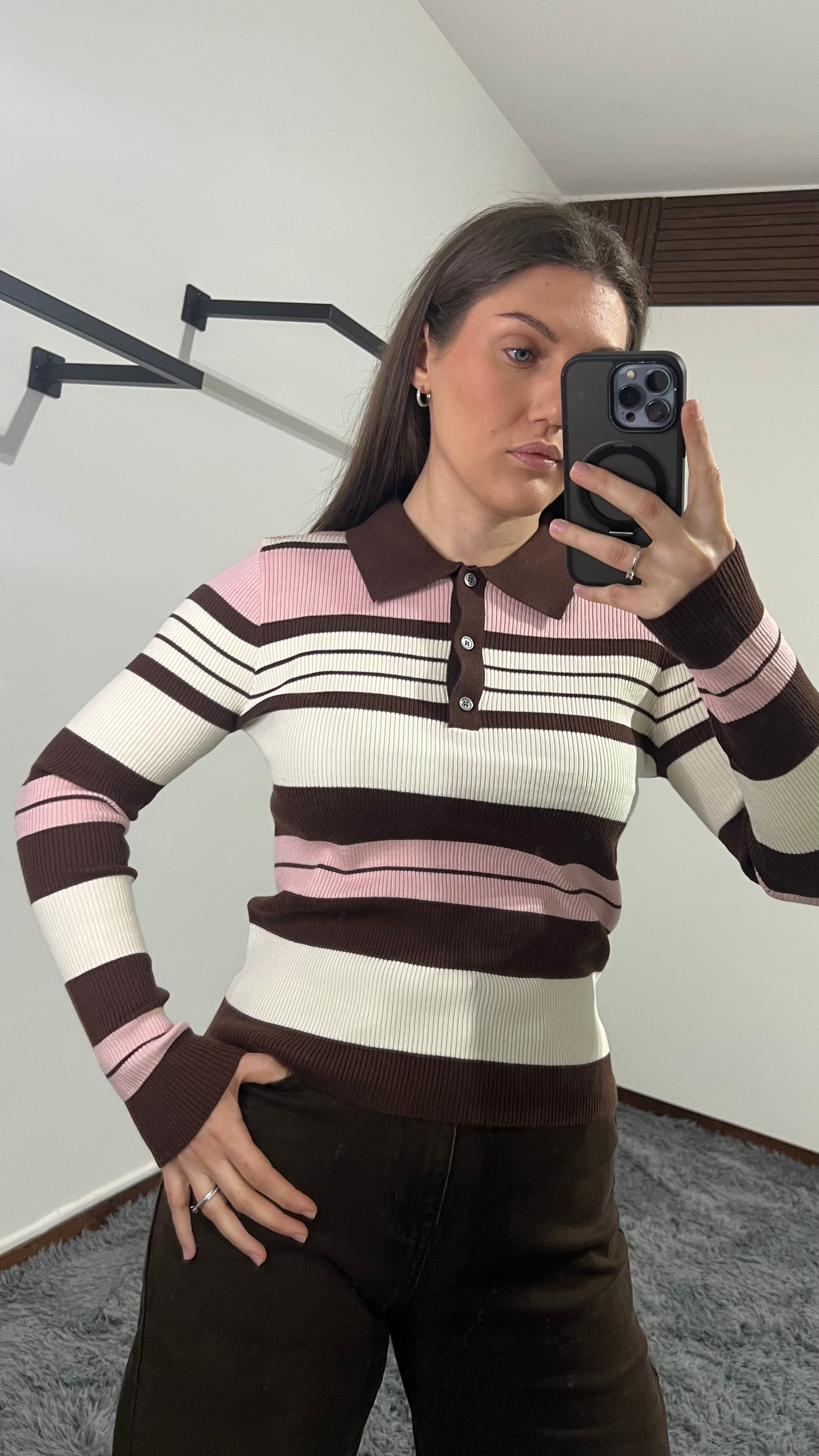 Polo con bottoncini coffee-pink