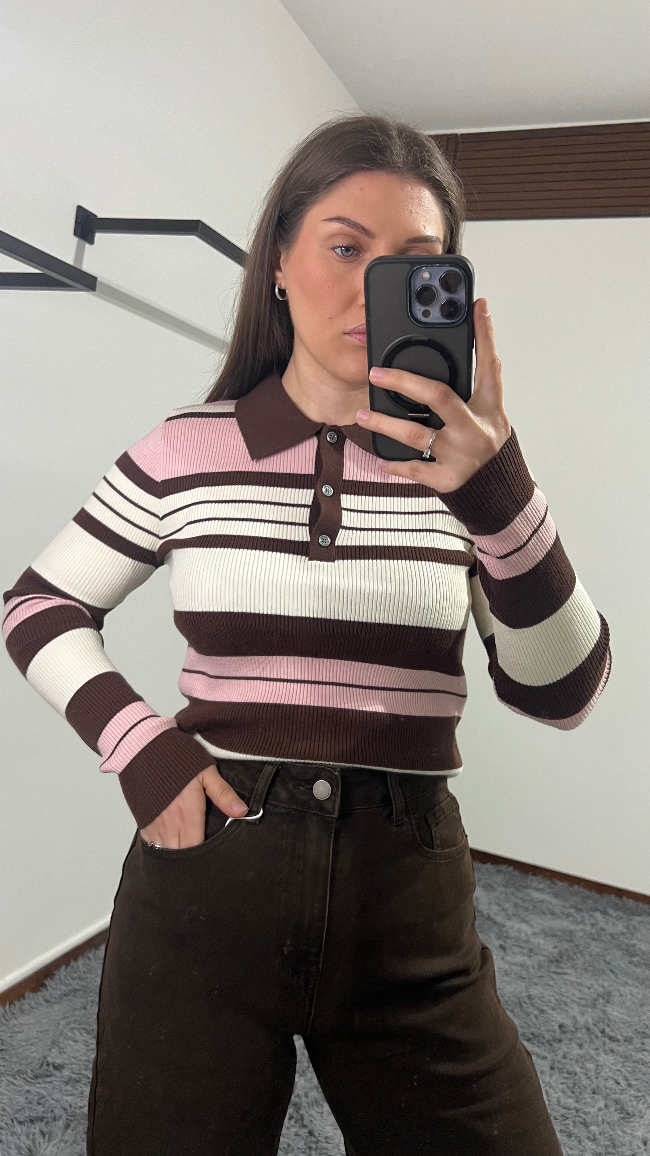 Polo con bottoncini coffee-pink