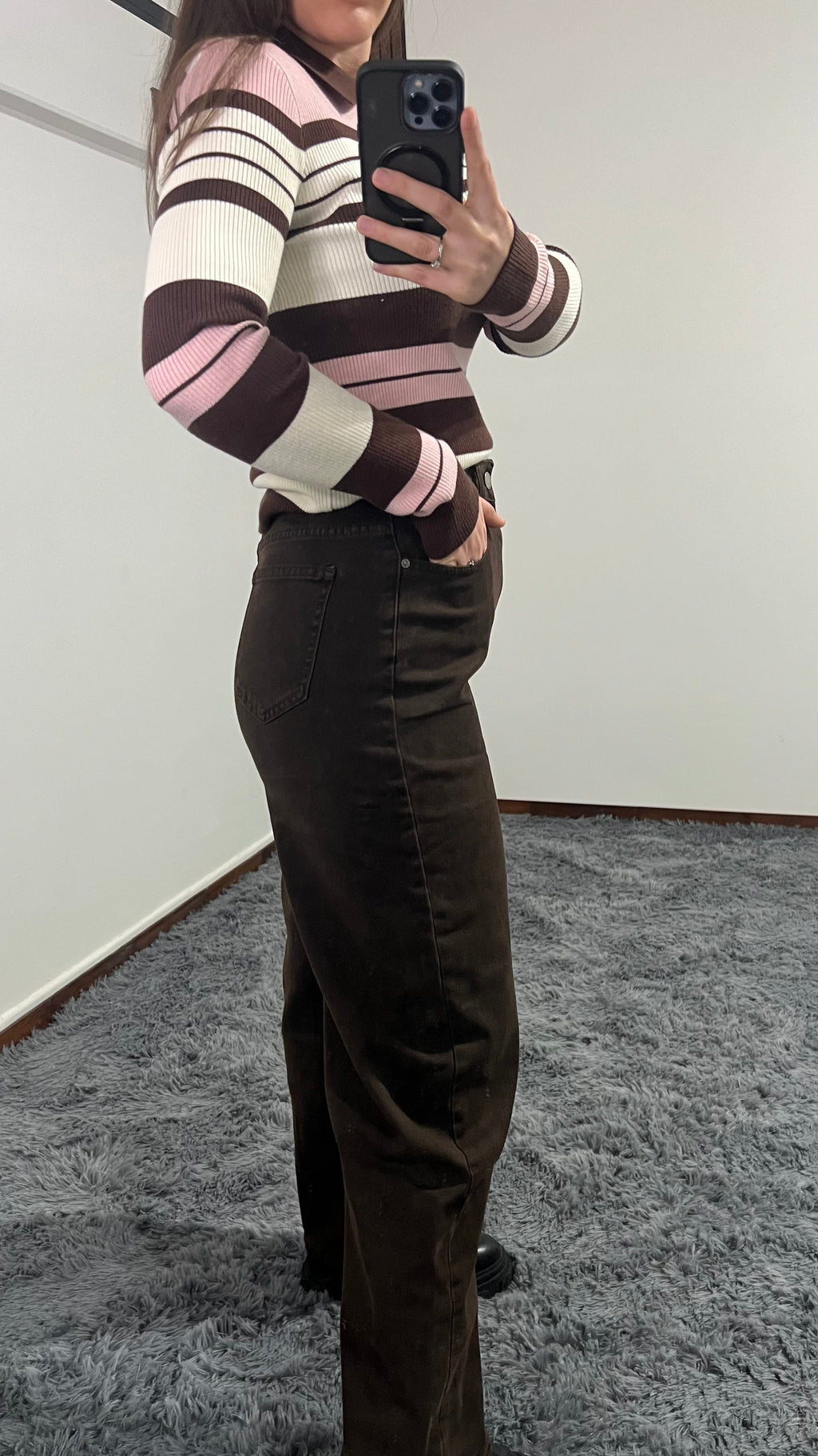 Jeans a vita alta marrone