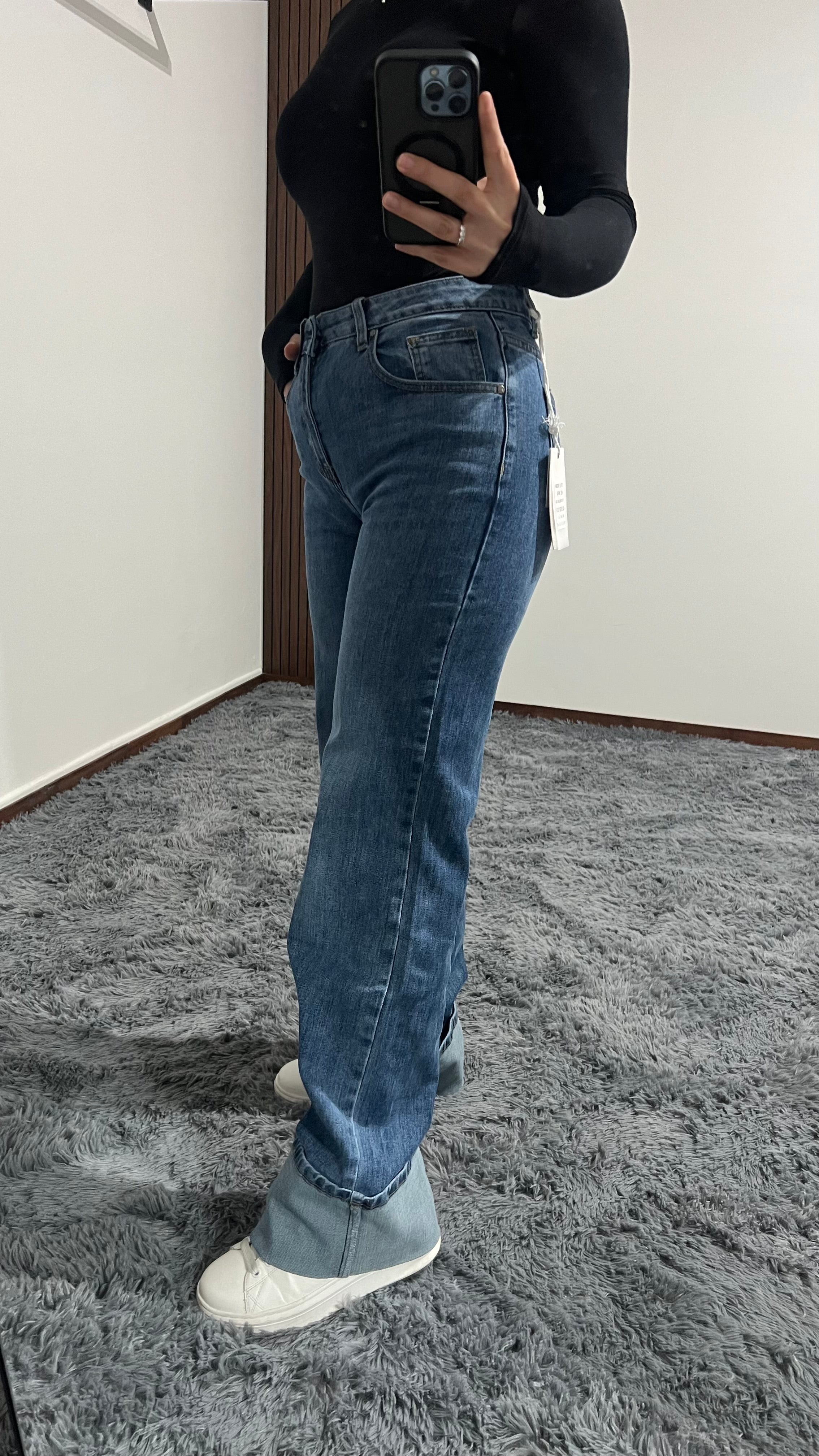 Jeans vita alta con pieghe