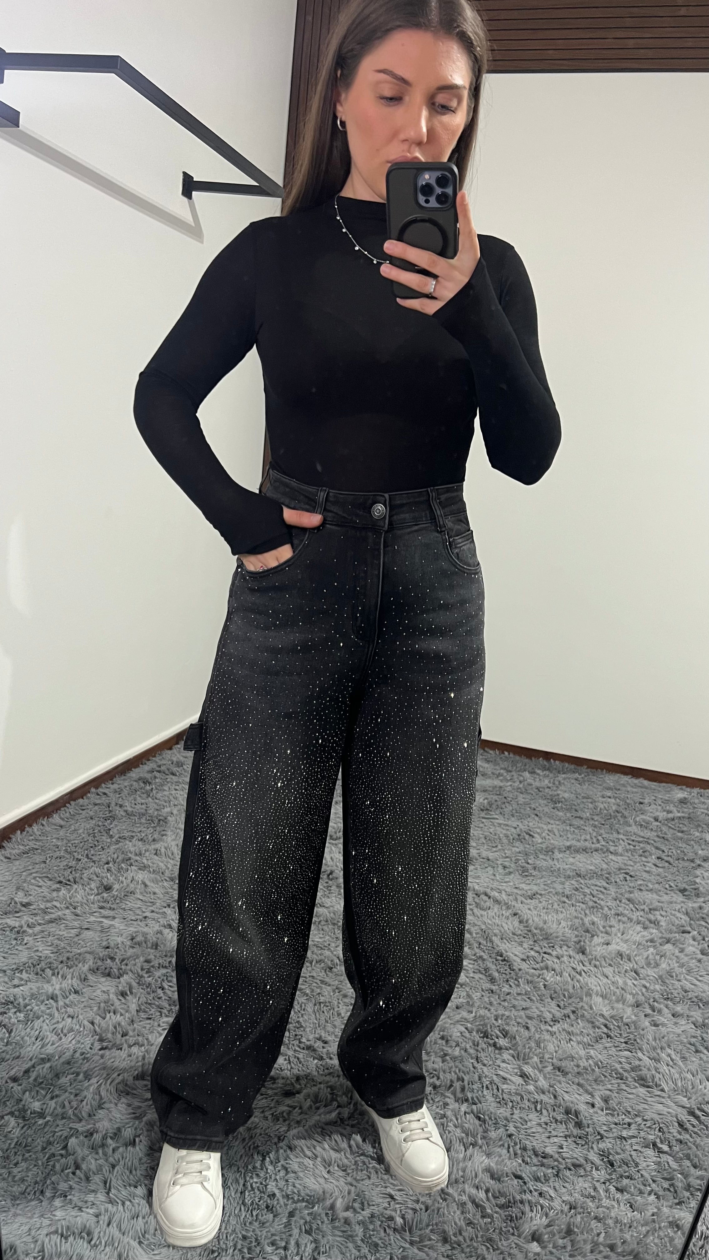 Jeans nero strass