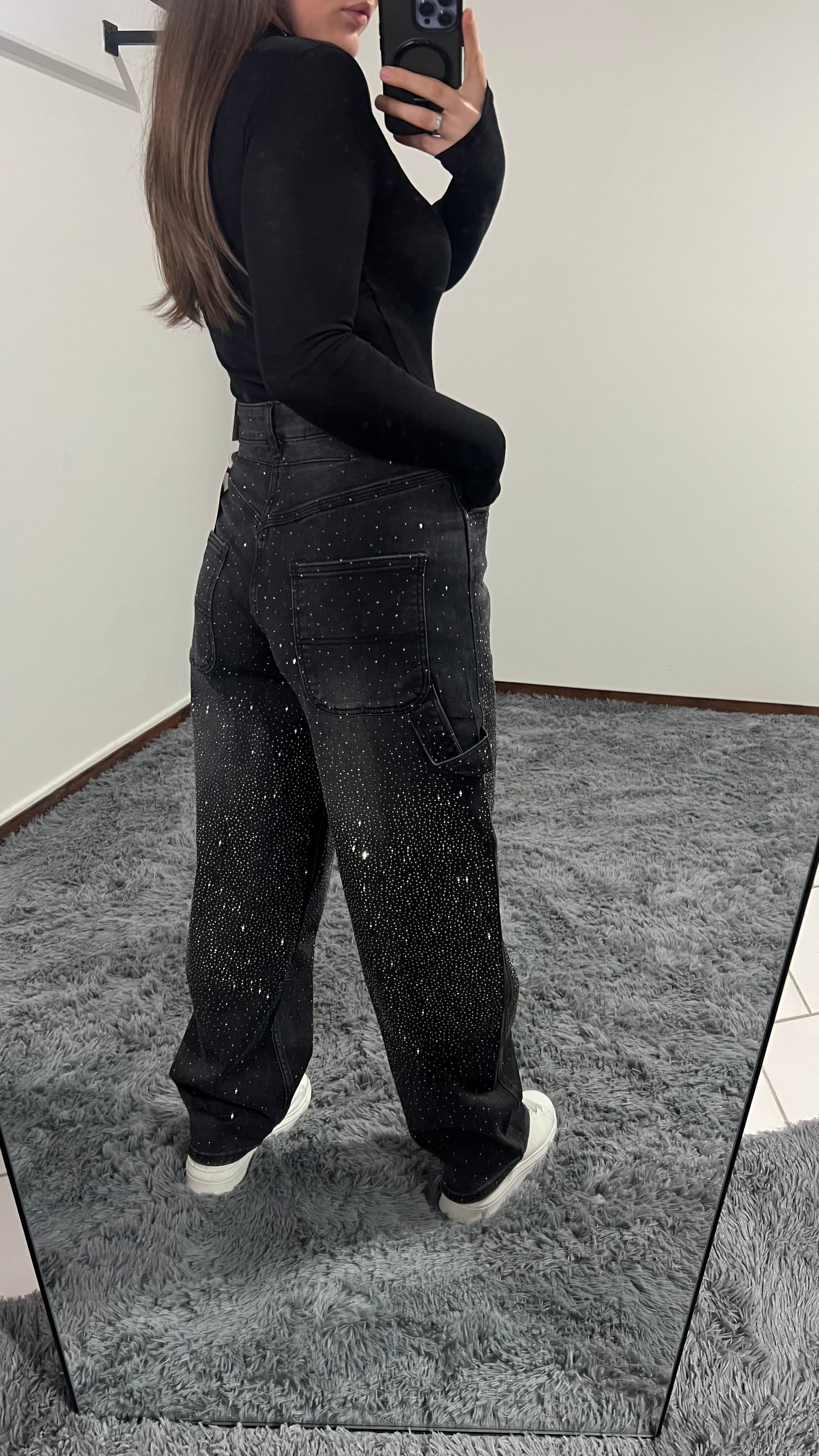 Jeans nero strass